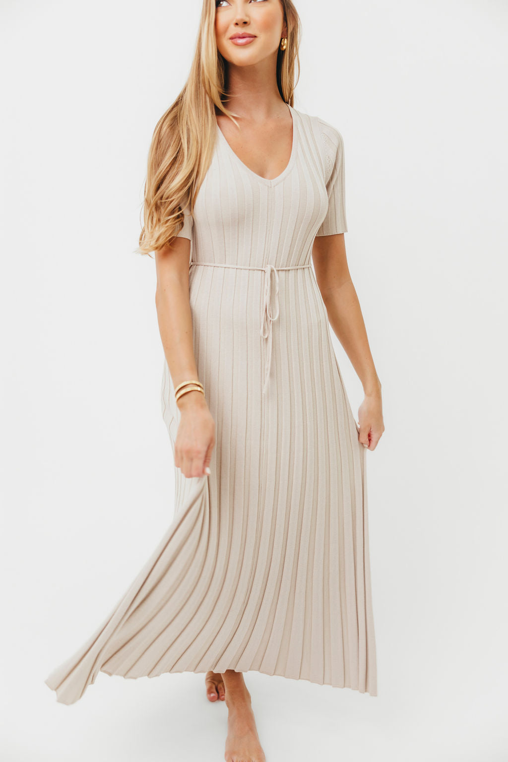 Oakley Ribbed Maxi Dress in Dusty Taupe - Bump Friendly Maternity Dress for Women | Comfortable Stretchy Pregnancy Outfit for Casual Wear, Baby Shower & Special Occasions
