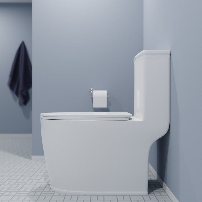 Elongated One Piece Toilet 12-Inch Rough-In, 1.6/1.1 GPF Dual Flush White Bathroom Toilet - Perfect for Modern Homes & Water-Efficient Bathrooms