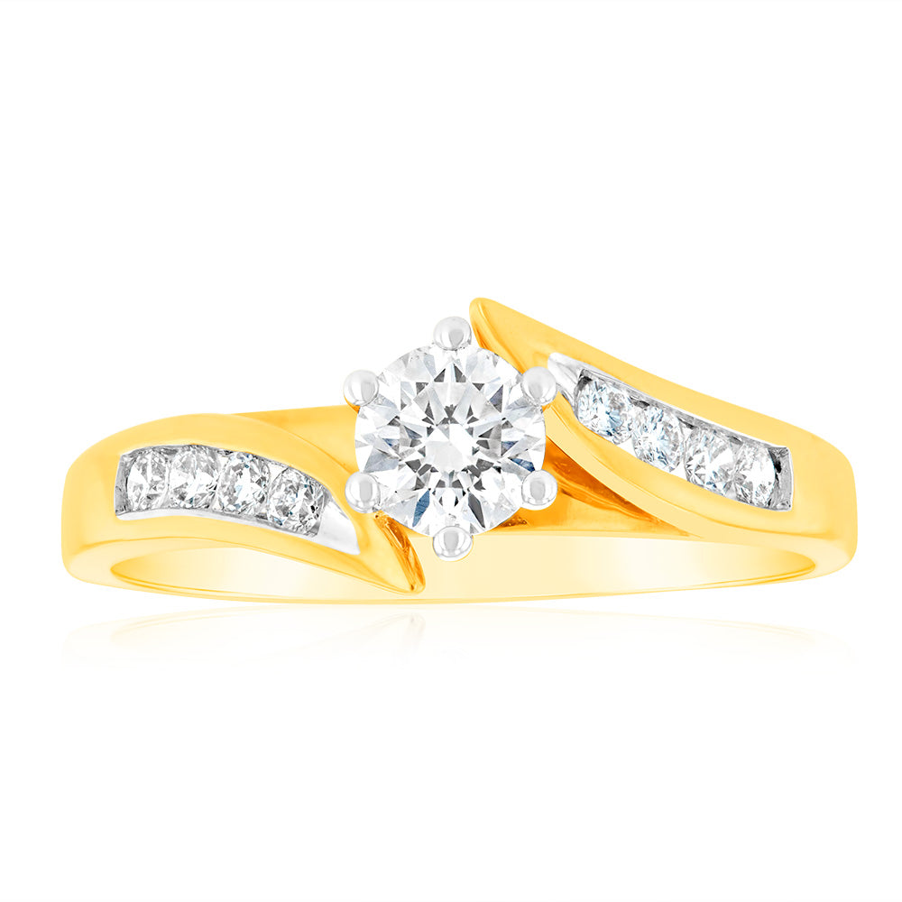 18ct Yellow Gold Diamond Ring with 1/2 Carat 8 Brilliant Cut Diamonds - Elegant Jewelry for Engagement, Wedding & Anniversary Gifts