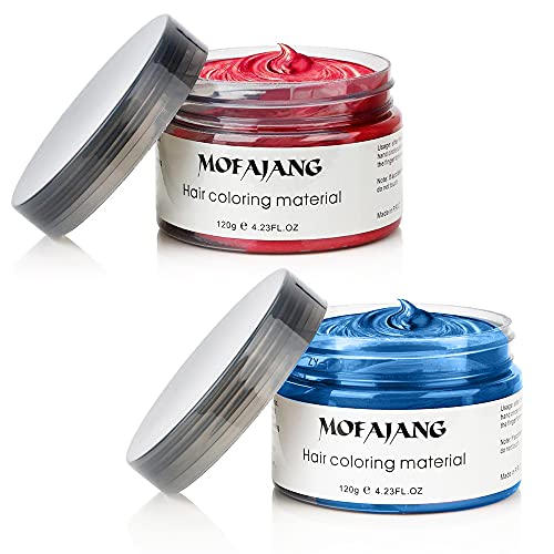 Vibrant Red & Blue Temporary Hair Color Wax - Natural, Non-Damaging Hair Dye Cream for Bold Hairstyles | Perfect for Parties, Halloween, Cosplay & Creative Styling