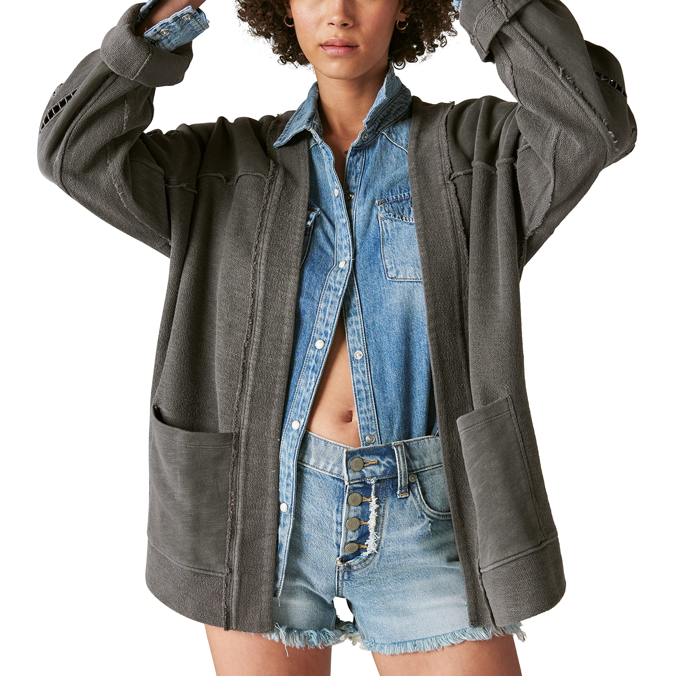 Lucky Brand Women's Fleece Cutwork Cardigan | Cozy Open Front Sweater | Perfect for Fall & Winter Layering | Casual Outfits, Office Wear & Lounge Comfort