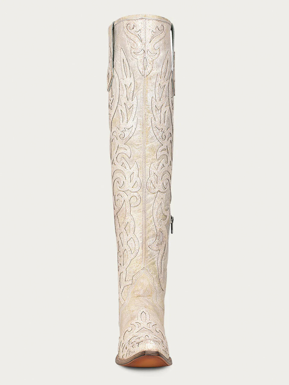 Women's Beige Glitter Overlay & Embroidered Tall Top Snip Toe Cowboy Boots - Perfect for Country Dancing, Rodeos & Western Fashion Outfits