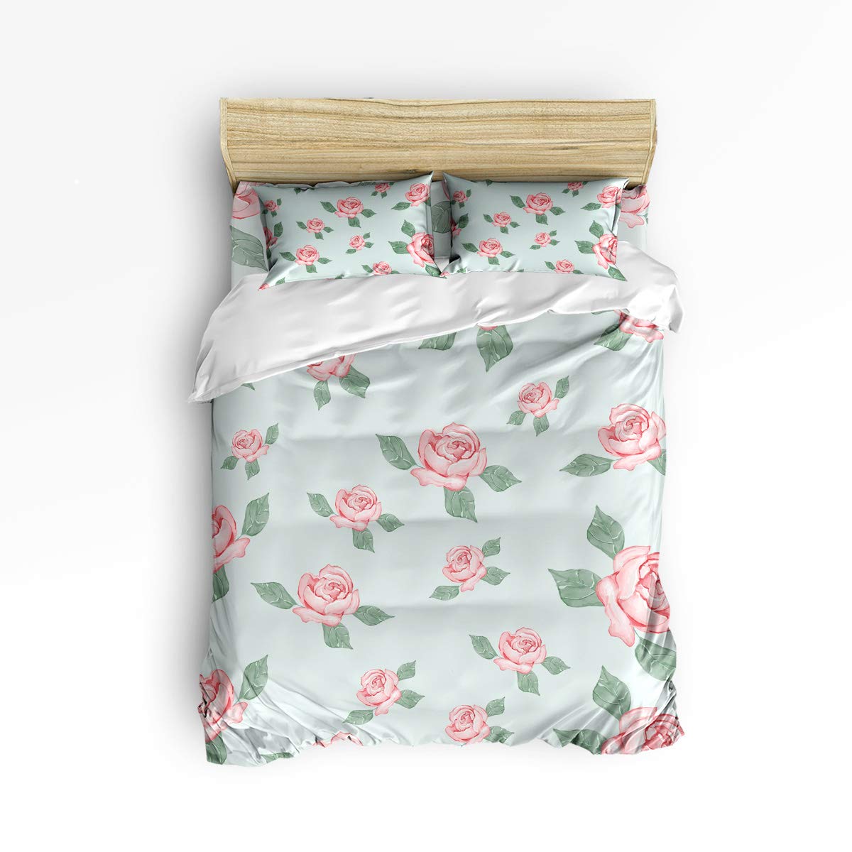 Pink Sky Full Size Kids Duvet Cover Set - Cute 4-Piece Bedding Set for Girls & Boys with Fresh Flowers Pattern (Includes 1 Duvet Cover, 1 Flat Sheet & 2 Pillowcases) - Perfect for Nursery, Bedroom Decor & Gift Giving