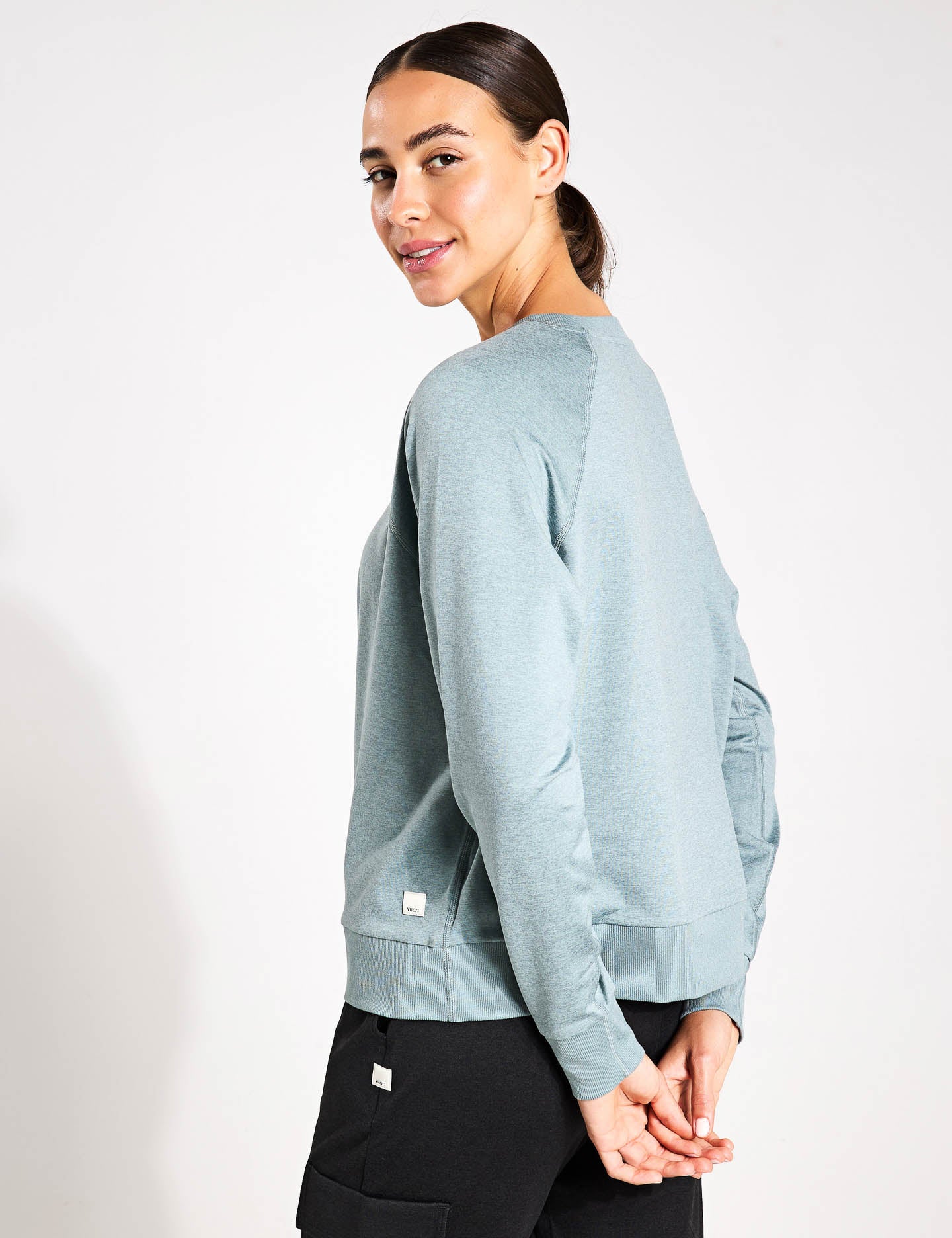Vintage Pistachio Heather Long Sleeve Halo Crew Sweatshirt - Cozy Casual Wear for Women, Fall Fashion, Loungewear & Street Style Outfits