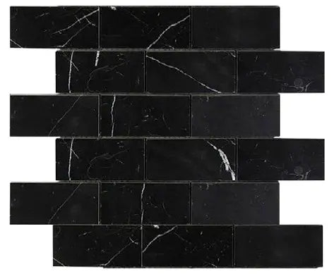 Premium Nero Marquina Marble 2x4 Mosaic Tile - Polished or Honed Finish for Bathroom, Kitchen Backsplash & Flooring