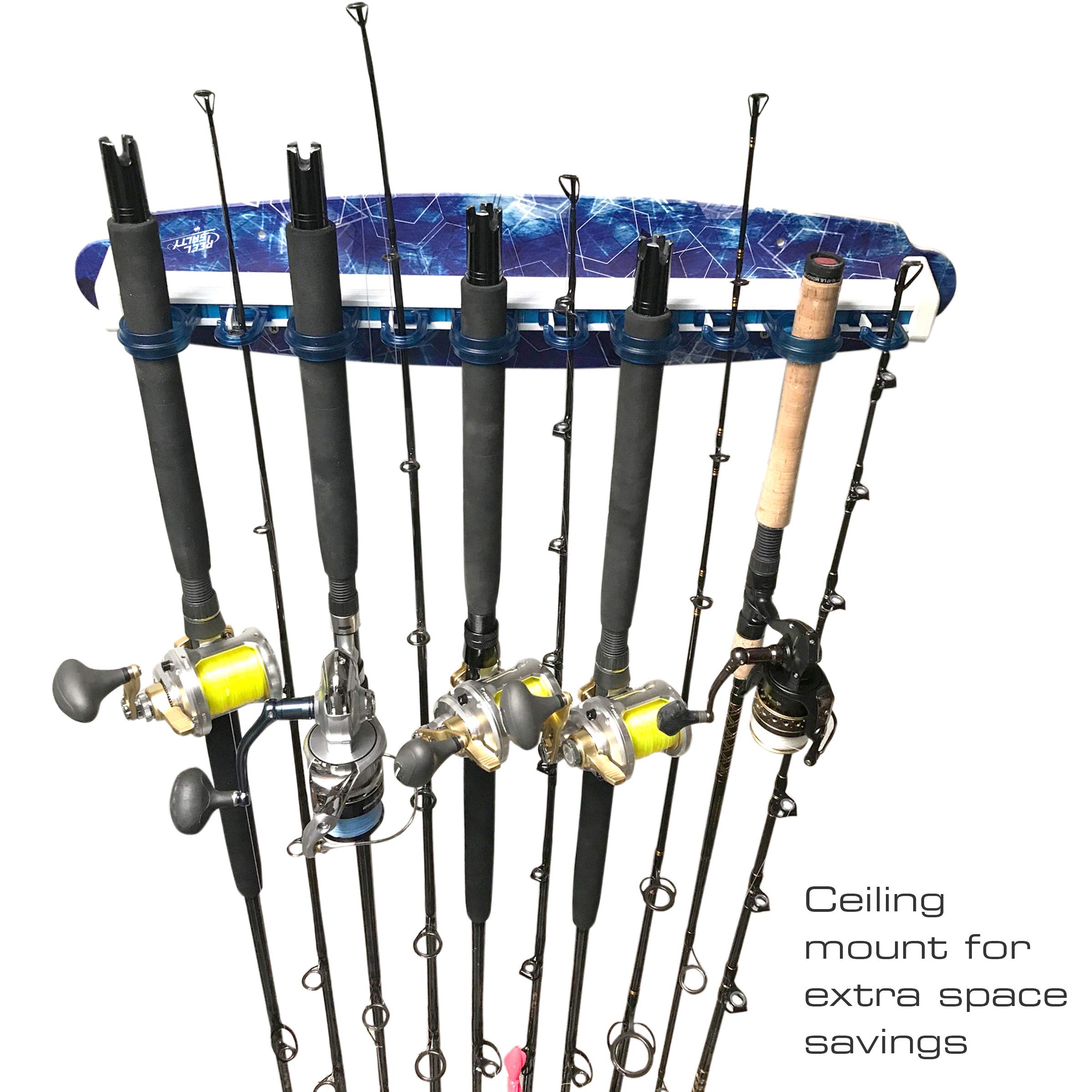 Rush Creek Creations Reel Salty Waterproof Fishing Rod Holder - Holds 10 Saltwater Fishing Poles & Gear | Durable Offshore/Inshore Wall Mount Organizer for Garage, Boat & Tackle Room Storage