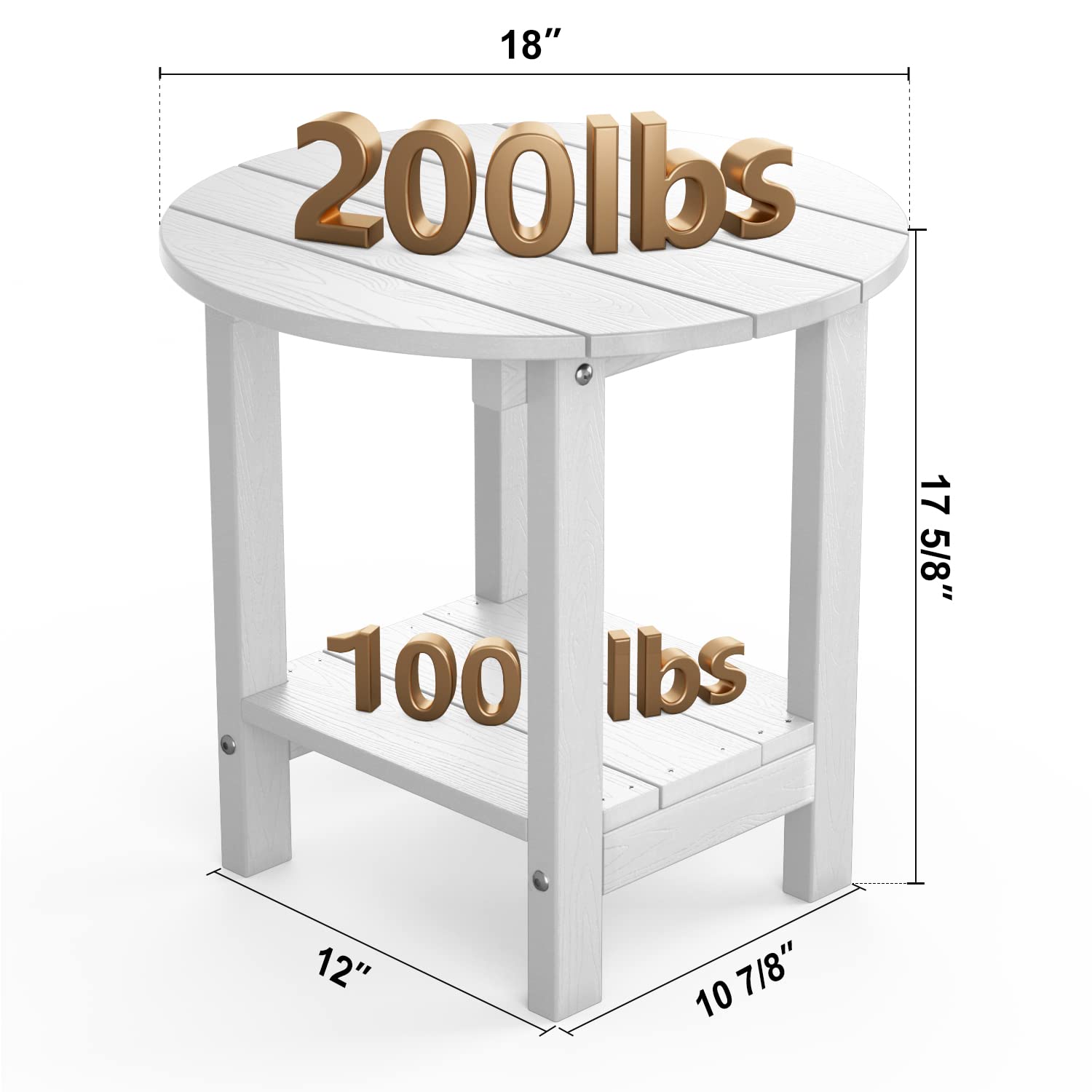 MXIMU 18-Inch Round Outdoor Side Table with Storage Shelf - 2-Tier Plastic Patio End Table for Balcony, Backyard, Lawn - White (1 Pack) | Perfect for Poolside Lounging, Garden Relaxation & Outdoor Entertaining