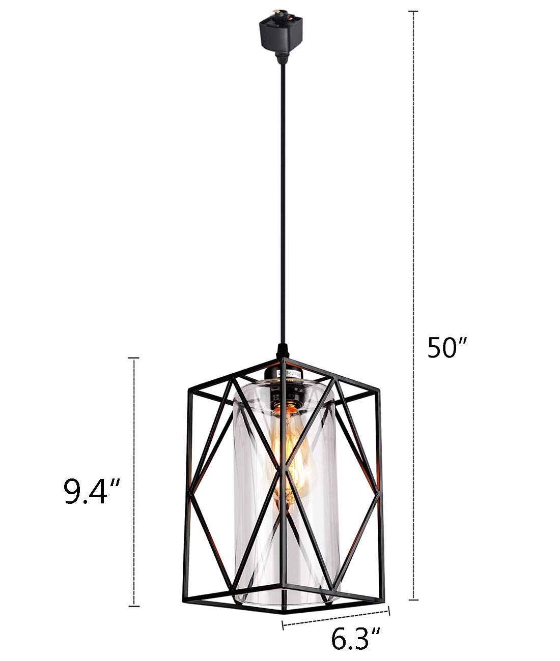 Kiven H Track Lighting Pendant - Elegant Metal Cage Pendant Light with Clear Glass Shade, 3-Light Industrial Style Fixture for Kitchen Island, Dining Room & Living Room Lighting