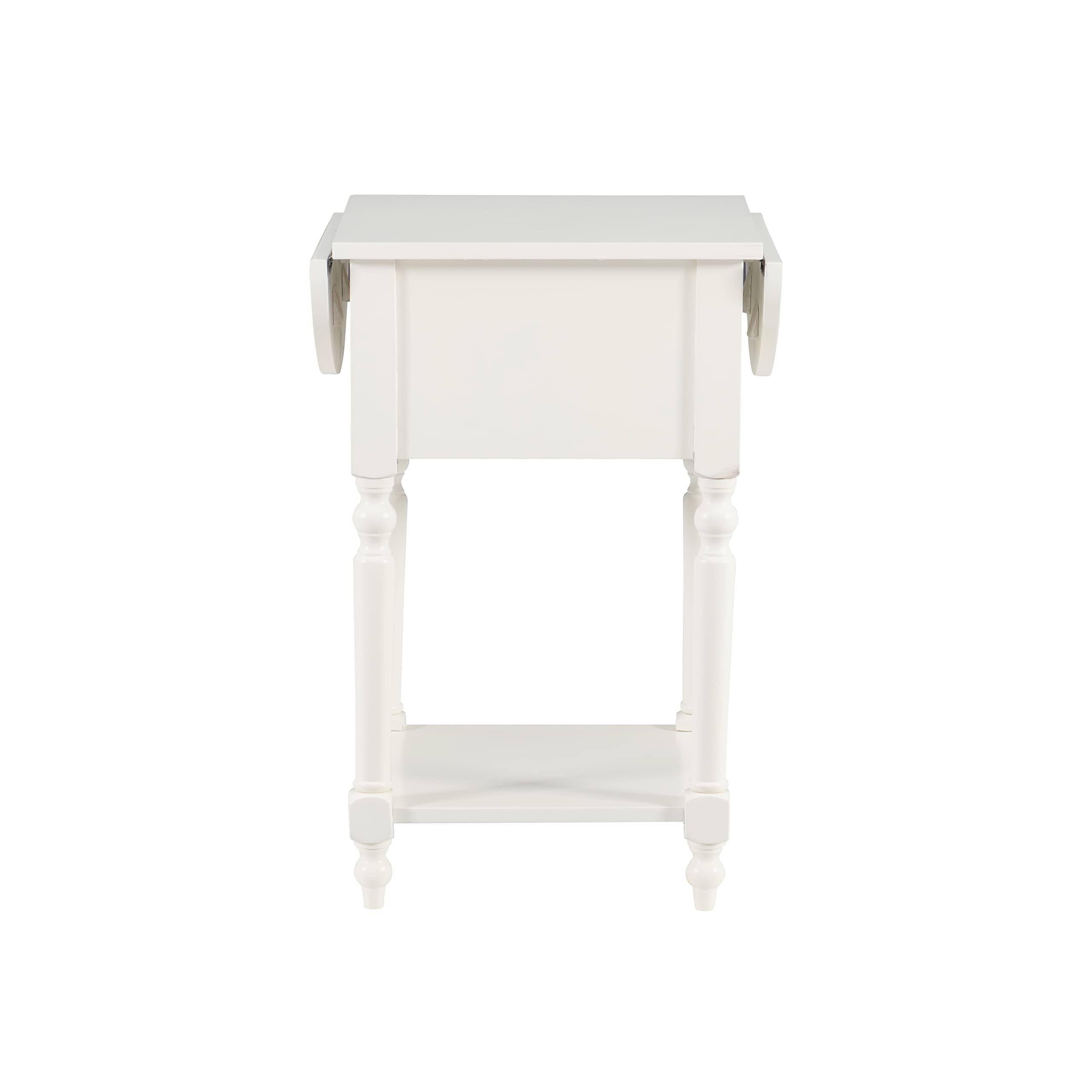 Powell Furniture Shiloh Drop Leaf Accent Table - Antique White Small Side Table for Living Room, Bedroom & Entryway | Compact Space-Saving Design