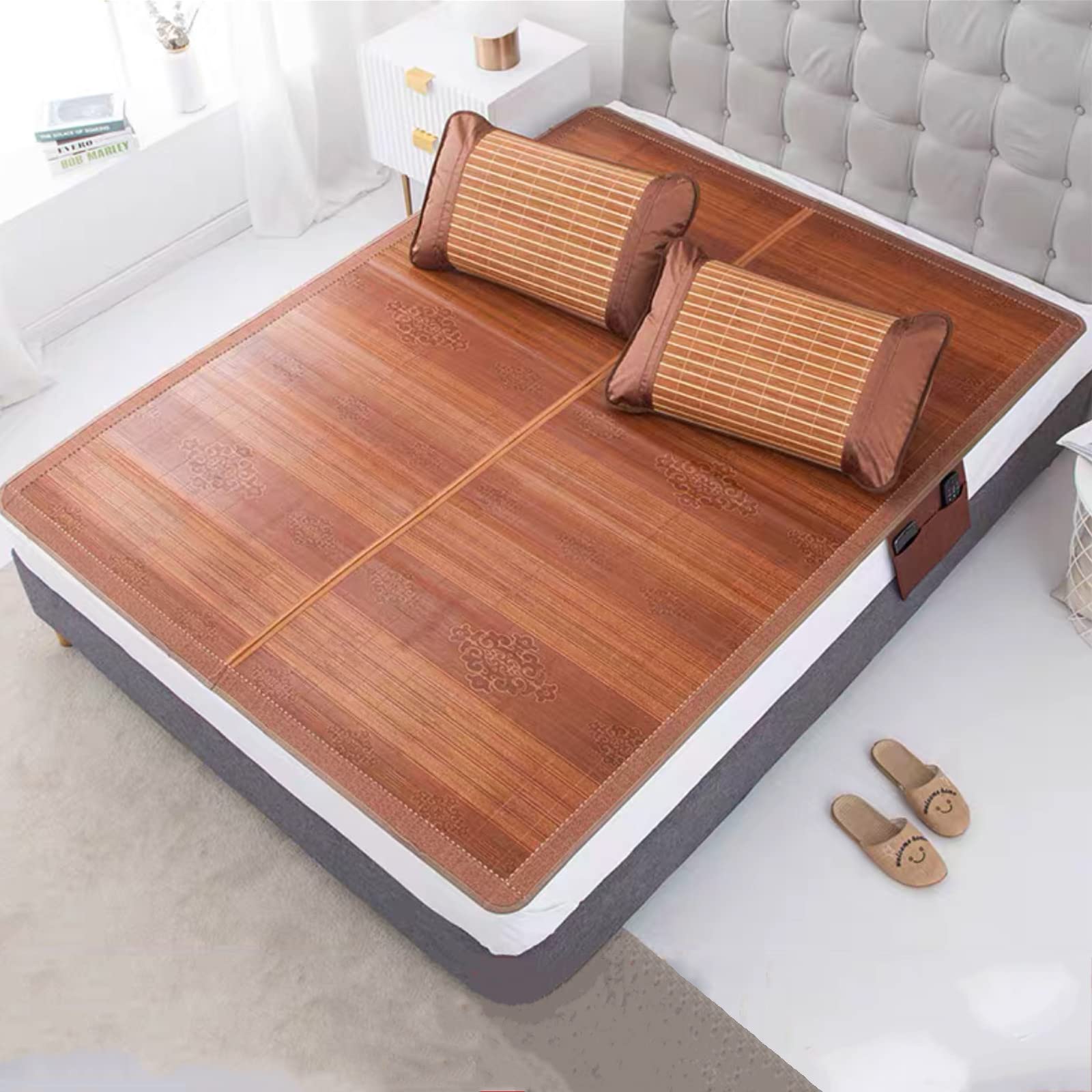 Bamboo Cooling Mattress Topper - Summer Sleeping Mat with Ice Silk Technology for Hot Sleepers - Breathable & Air-Conditioned Comfort - Fits Bunk/Single/Double/Queen Beds (180x200cm/5.9x6.6ft) - Perfect for Bedrooms, Dorms, Camping & Hot Weather Relief