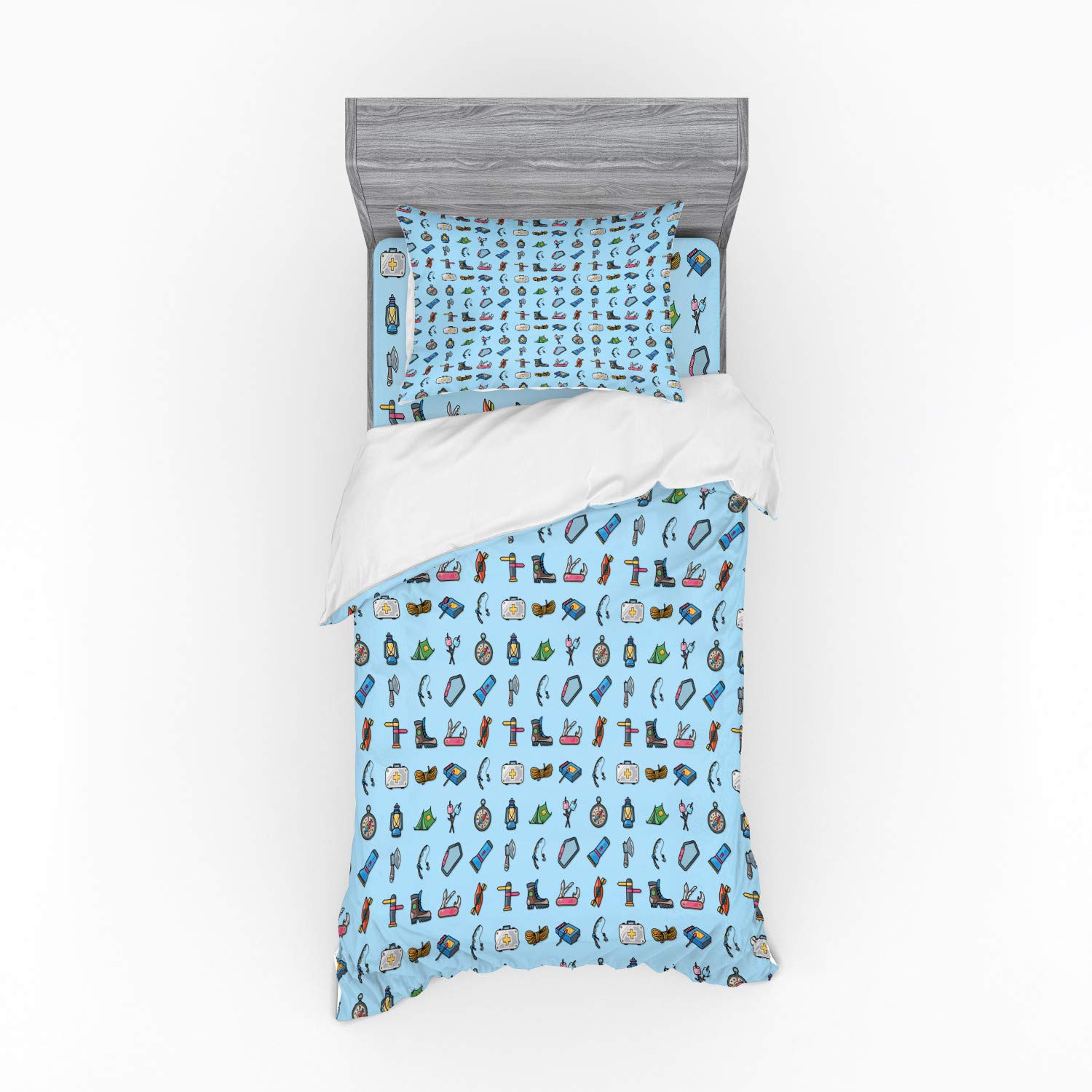 Ambesonne Colorful 3-Piece Twin XL Bedding Set - Duvet Cover, Sham & Fitted Sheet - Vibrant Multicolor Camping & Hiking Theme - Perfect for Outdoor Enthusiasts & Adventure-Themed Bedrooms