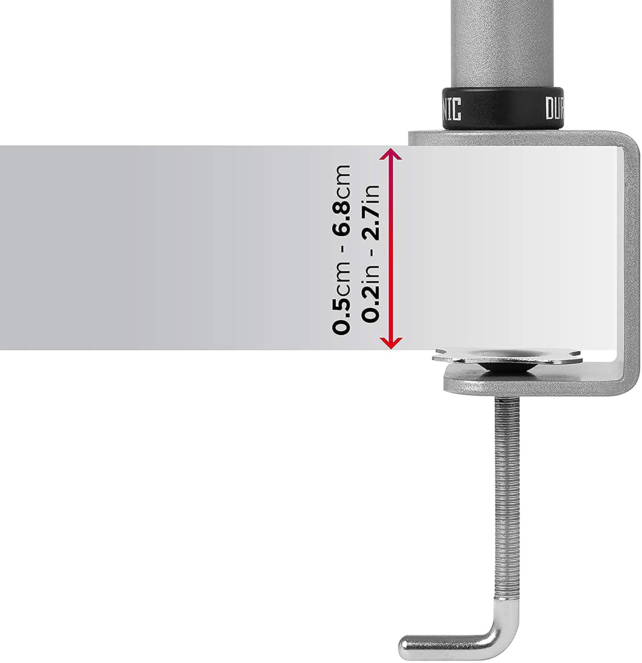 Duronic DM15 DM25 DM35 Monitor Arm Stand - 60cm Silver Pole for Computer Screens | Heavy Duty Steel Monitor Desk Mount with 600mm Length & 32mm Diameter | Includes Clamp for Secure Installation | Perfect for Home Office, Gaming Setup & Workspace Ergonomics