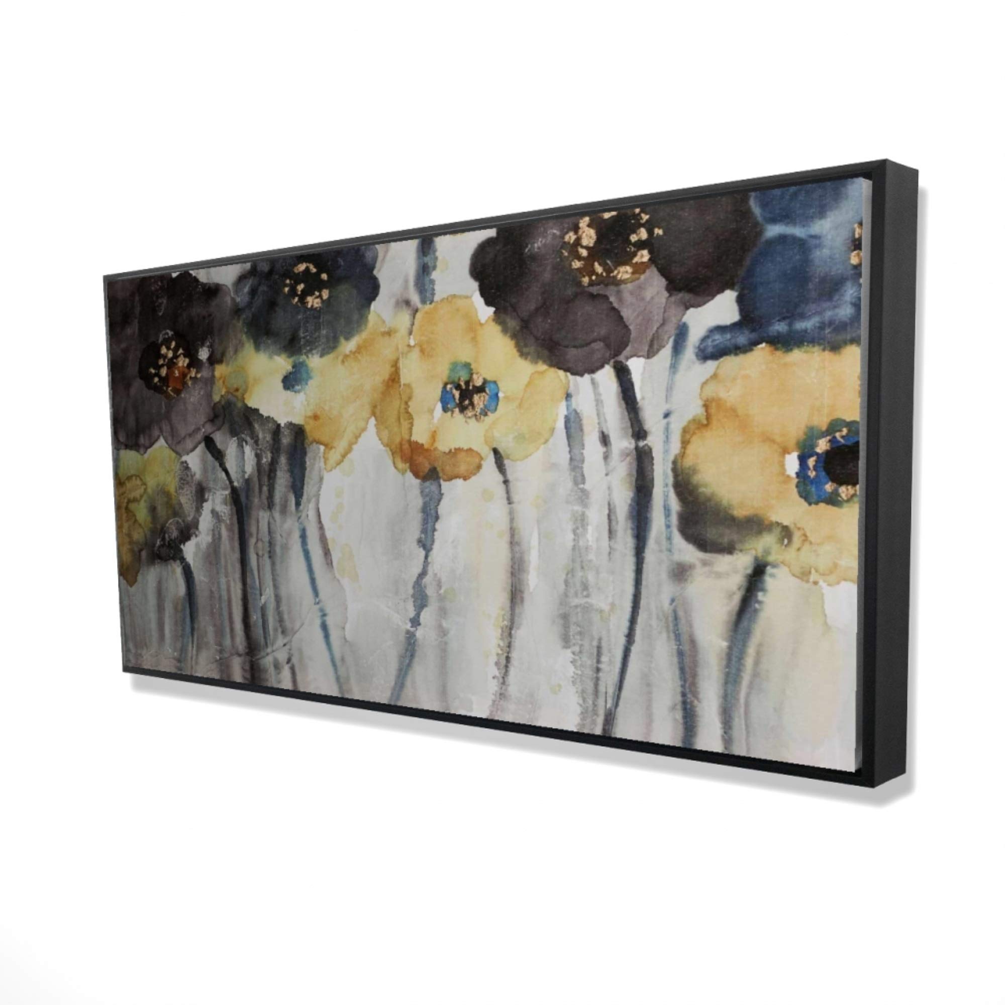 Gray Blue and Yellow Flowers Framed Canvas Print - Modern Wall Art for Living Room, Bedroom & Office Decor