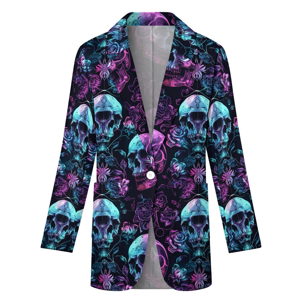 Trendy Neon Skull Print Casual Blazer for Men & Women - Perfect for Parties, Nightclubs, and Streetwear Fashion