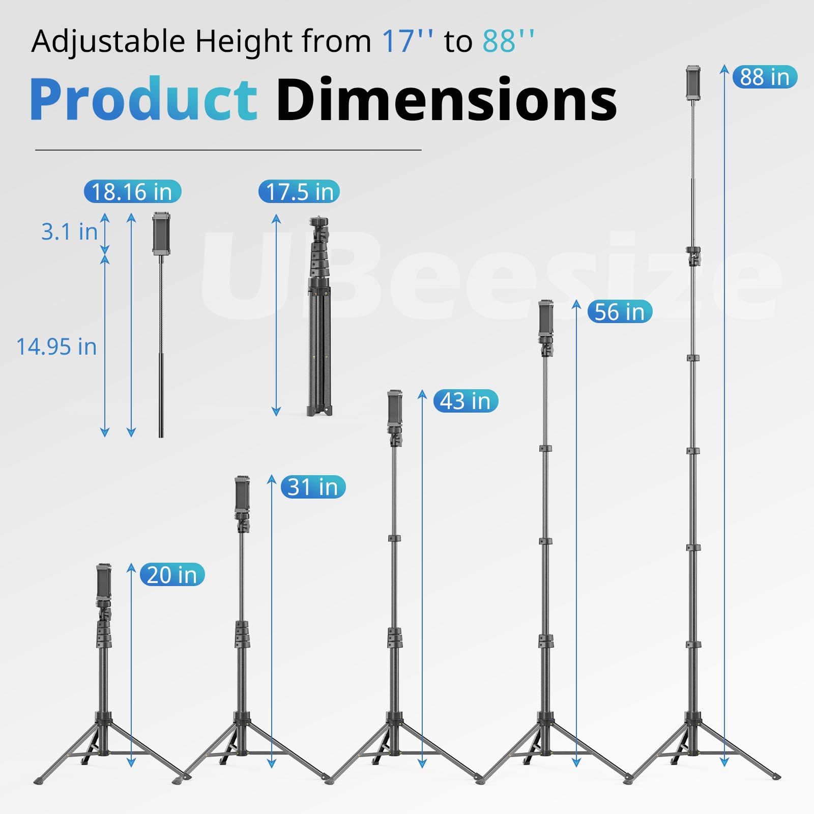 UBeesize 88-Inch Flexible Phone Tripod Stand with 14.95-Inch Adjustable Gooseneck, Wireless Remote & Universal Phone Holder - Overhead Mount for iPhone, Android, Camera (Black) | Perfect for Video Recording, Live Streaming, YouTube Videos & Selfies