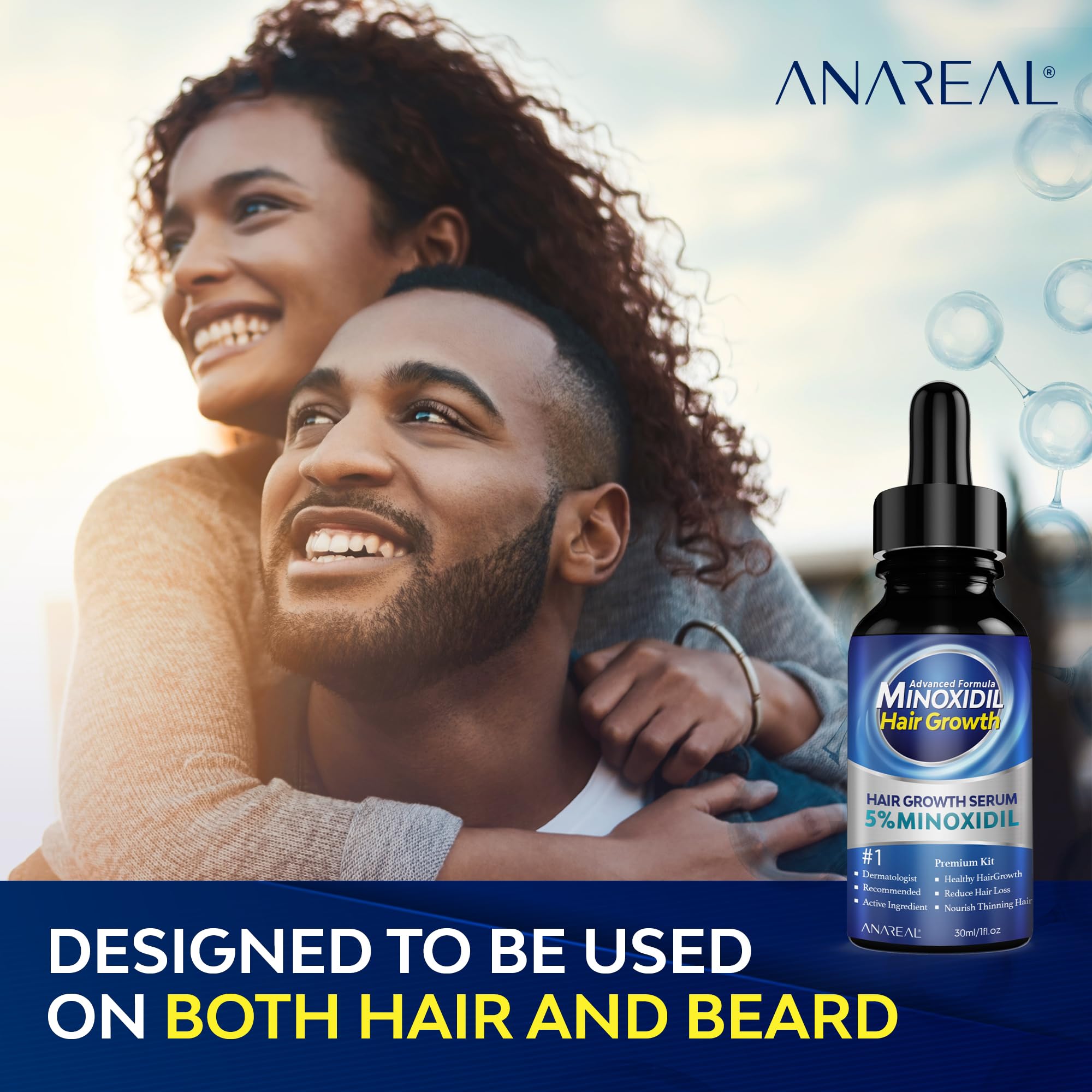 5% Minoxidil Hair Growth Treatment for Men & Women - Beard Growth Kit with Dropper & Spray - Effective for Thinning Hair, Baldness & Facial Hair - Perfect for Home Use & Daily Hair Care Routine