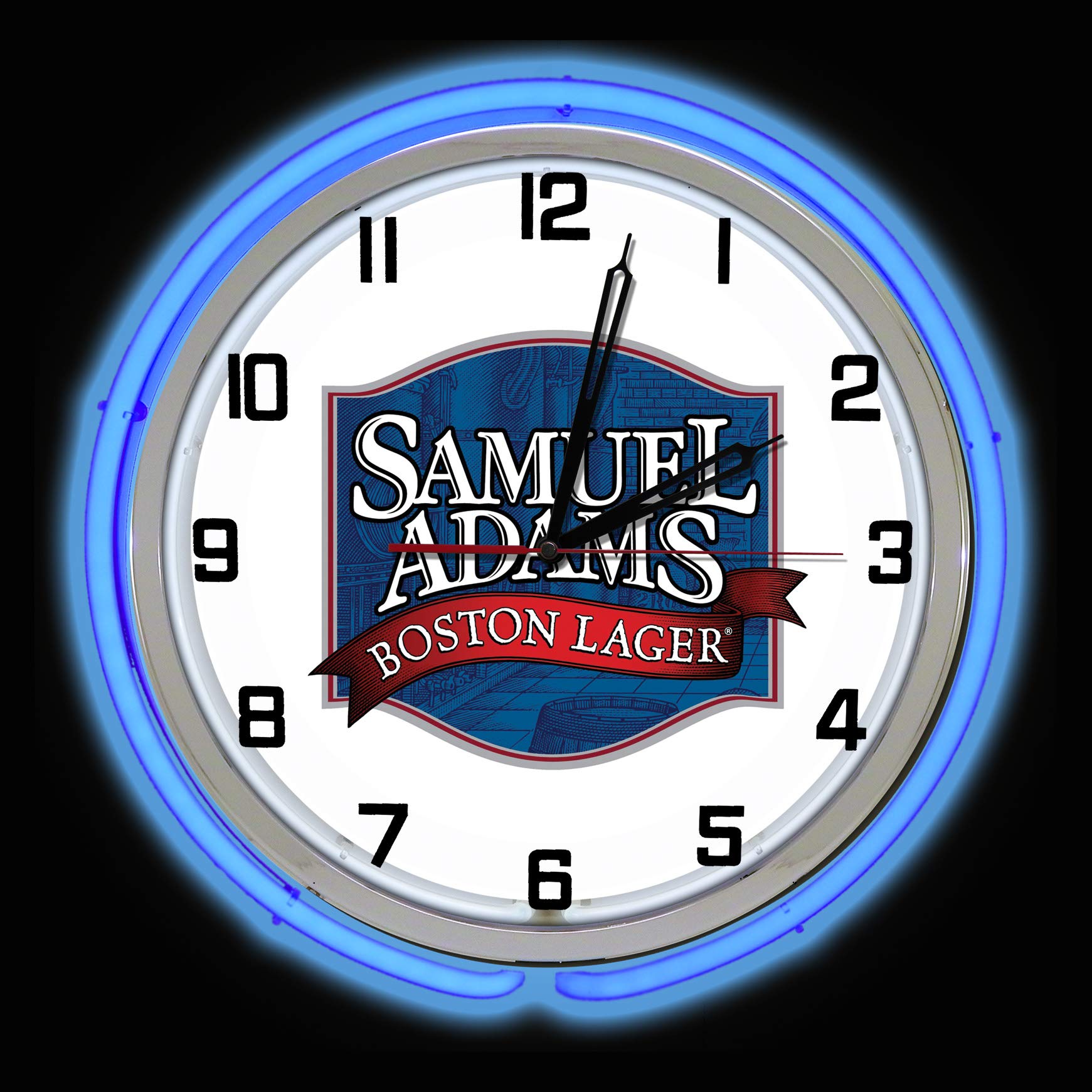 19 Inch Sam Adams Beer Sign Neon Clock with Dual Blue Neon Tubes - Perfect for Bars, Pubs & Man Caves - Vintage Beer Decor for Home & Commercial Use