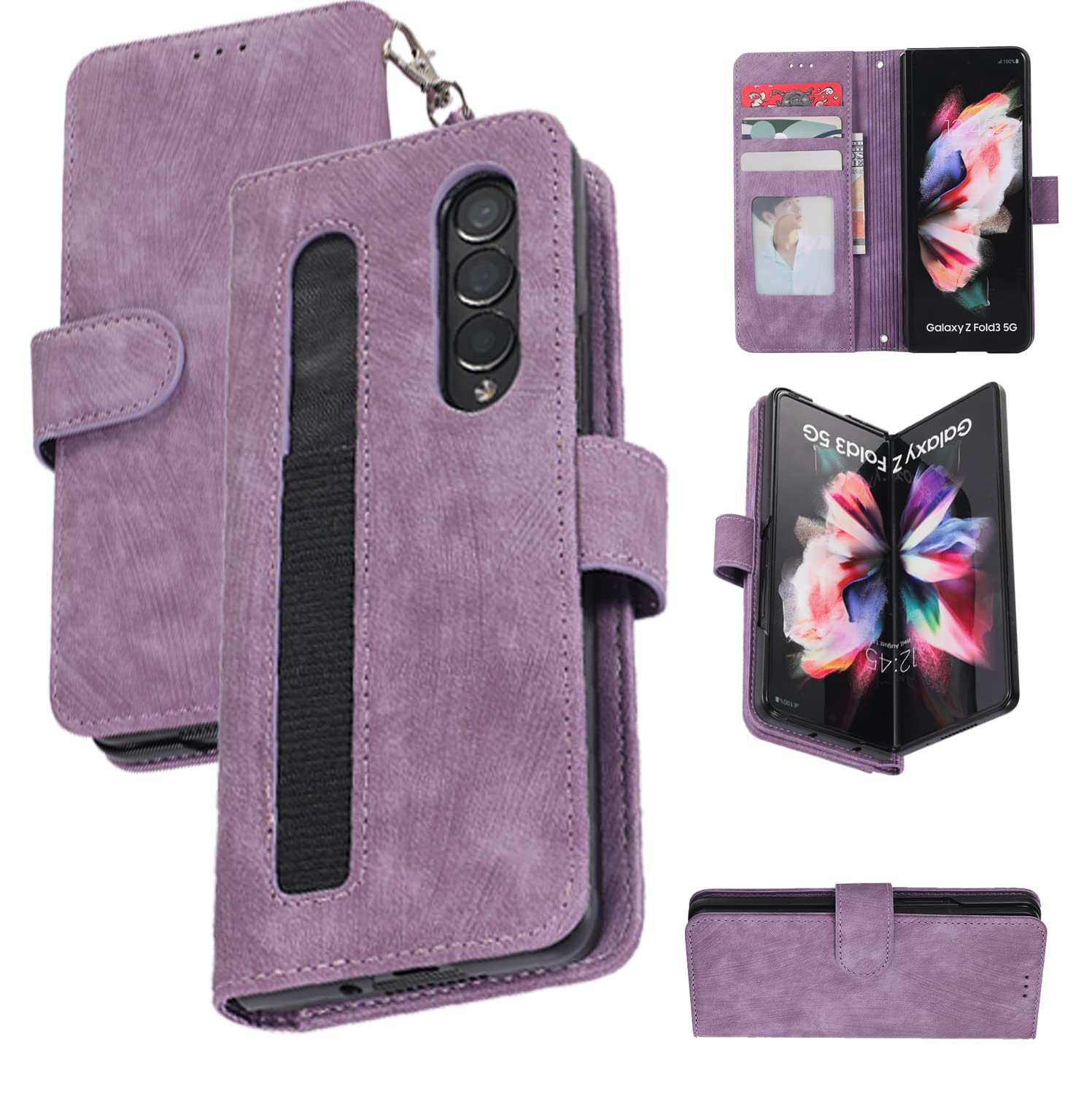 Samsung Galaxy Z Fold 4 PU Leather Wallet Case with Card Slots & S Pen Holder - Magnetic Kickstand Protective Cover for Foldable Phone (Purple) | Perfect for Business Professionals & Travelers