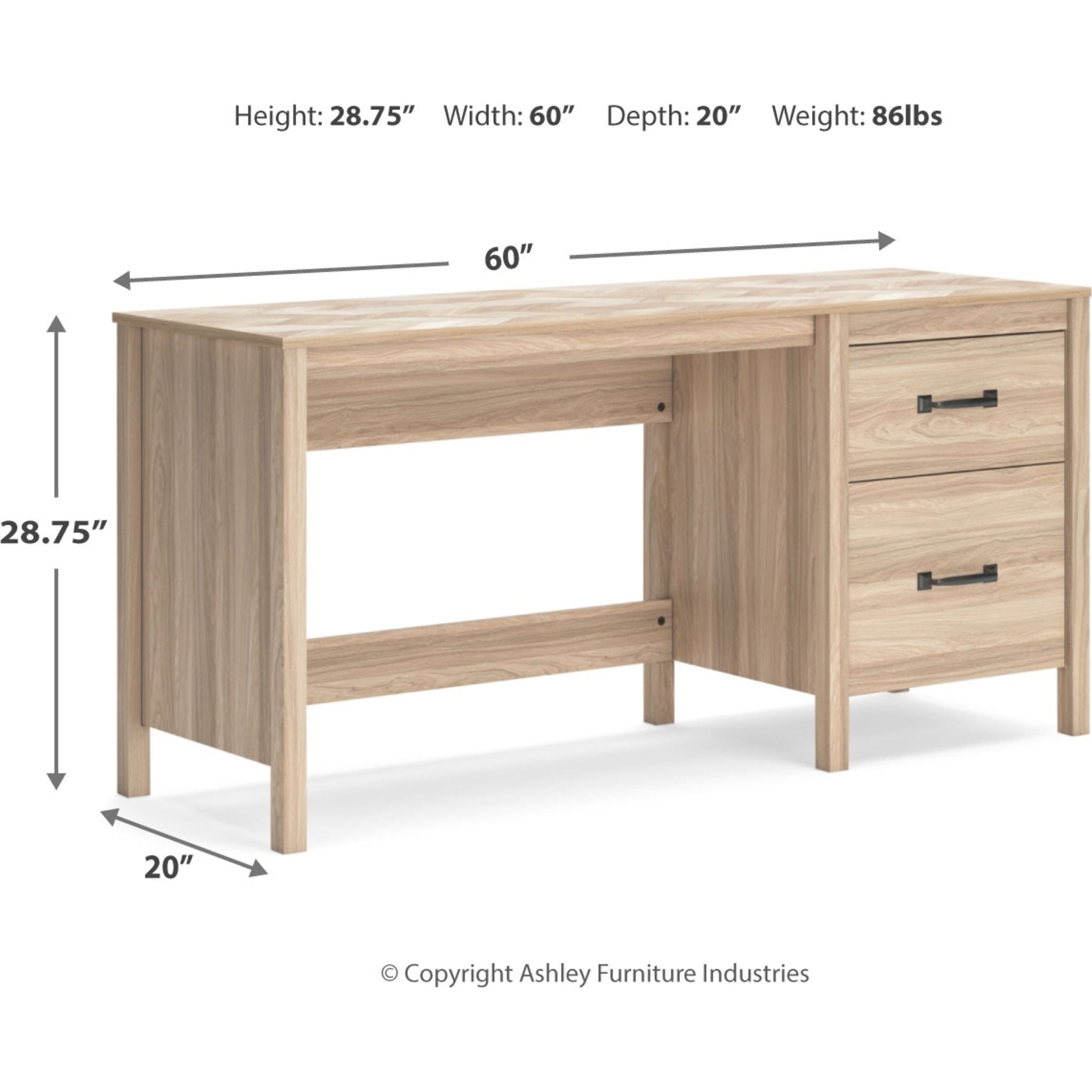 Battelle Modern Wooden Desk in Tan - Stylish Home Office Desk for Work & Study | Perfect for Small Spaces & Remote Work