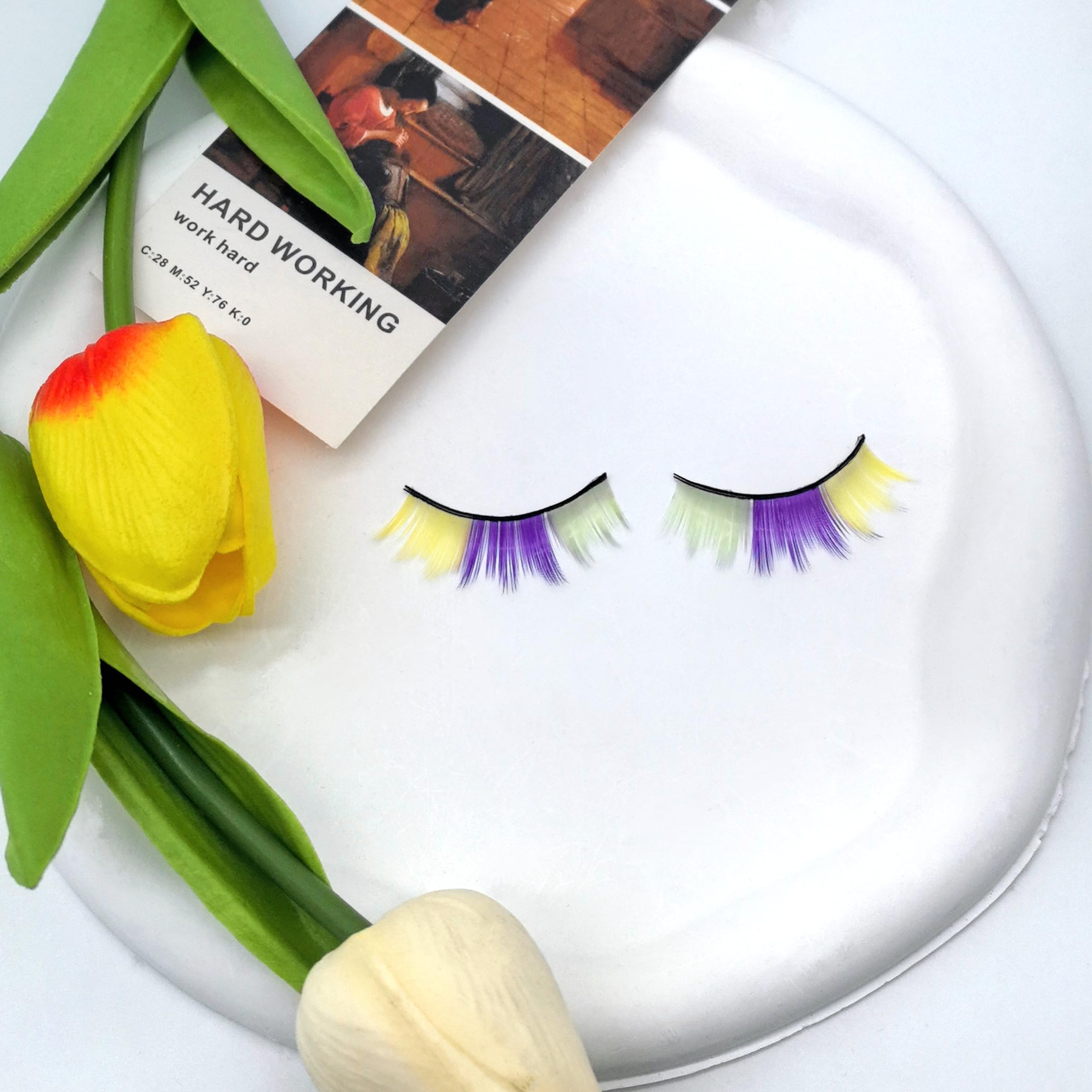 Purple Green Yellow Mardi Gras Fake Lashes - 3D Curl Salon Extensions, 3 Pairs Natural Thick Multi-layer Strip Lashes for Festival, Party & Cosplay | Halloween, Carnival & Costume Makeup