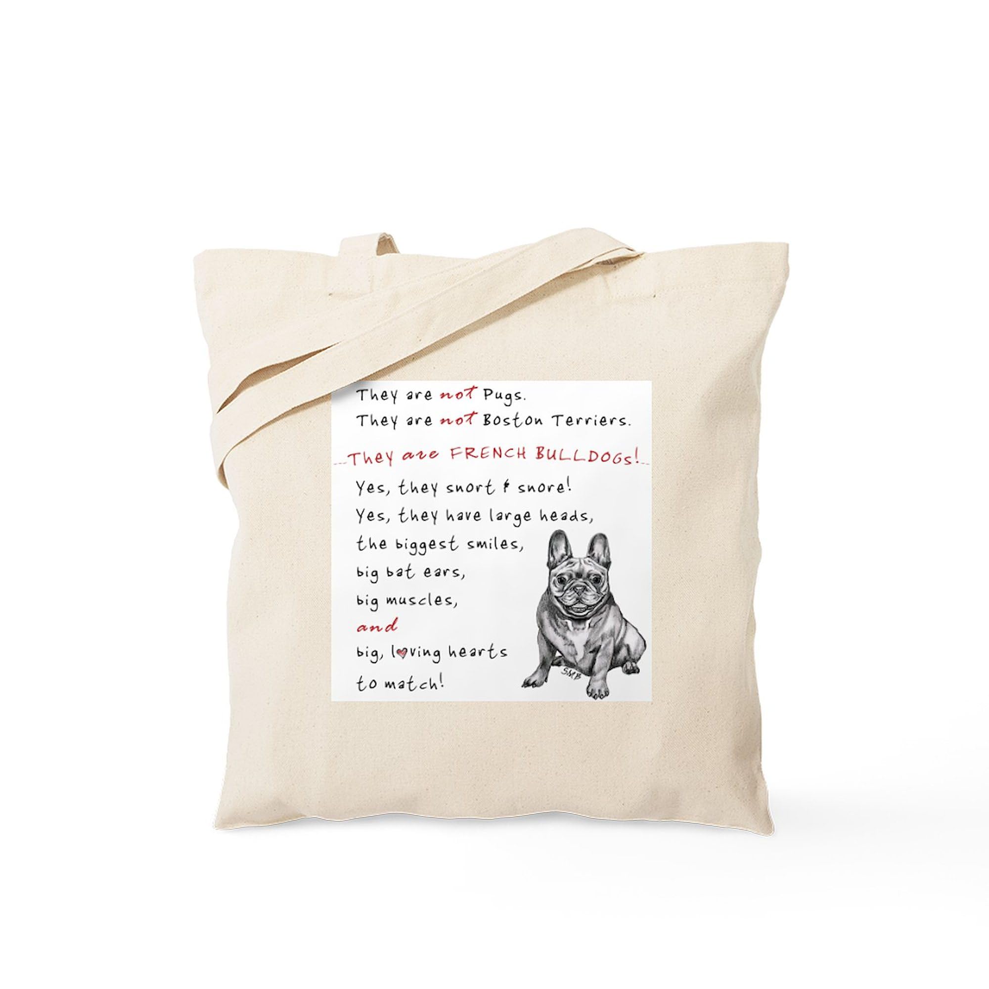 THEY Are Not Pugs (Smiling Frenchie) Natural Canvas Tote Bag - Reusable Eco-Friendly Shopping Bag for Groceries, Beach & Daily Use