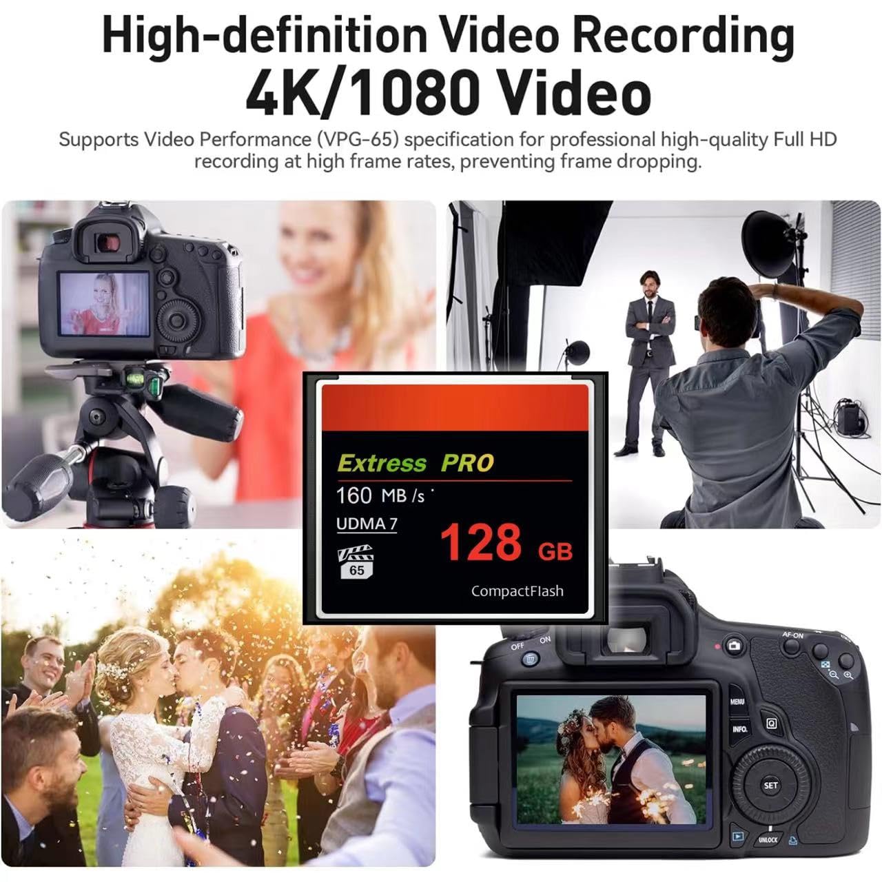 128GB CompactFlash Card - UDMA 160MB/s High-Speed CF Memory Card for DSLR & Professional Cameras - Perfect for 4K Video Recording & Burst Mode Photography