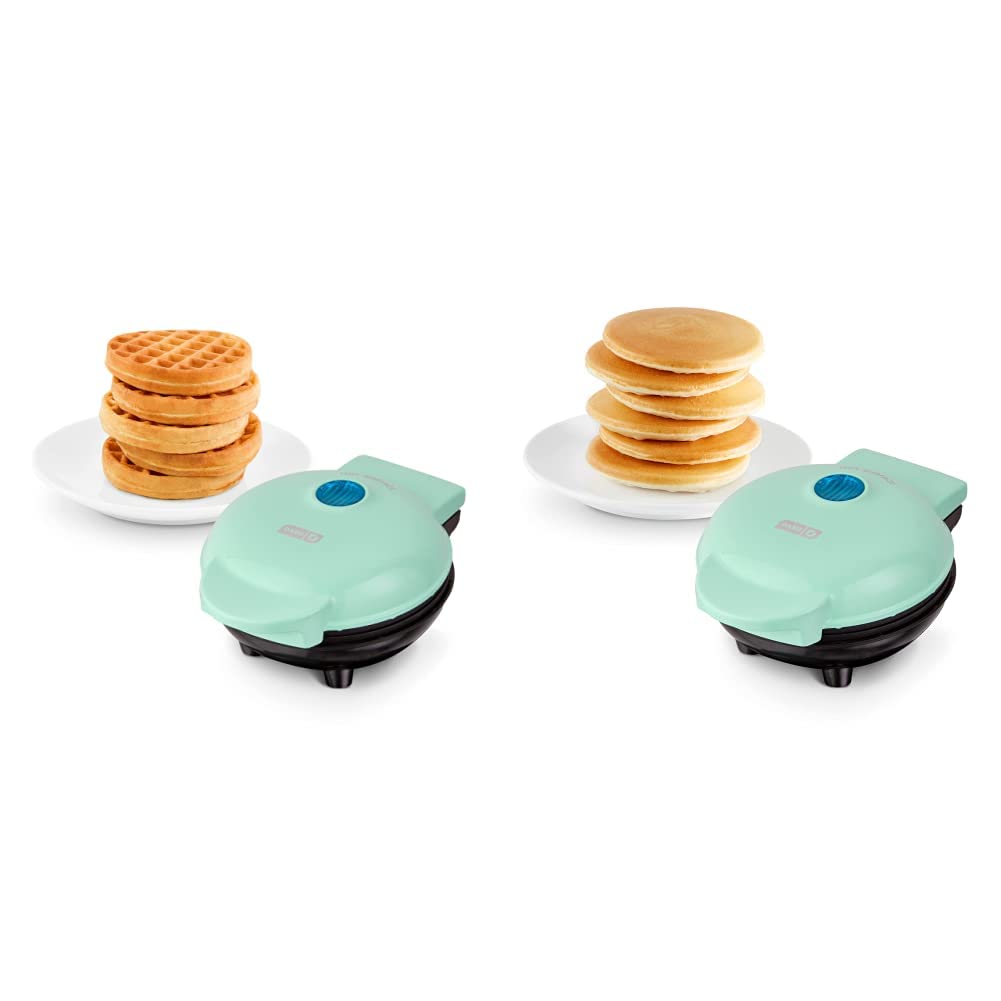 Dash Mini Waffle Maker & Griddle - 4-in-1 Breakfast Maker for Waffles, Pancakes, Eggs & More (Aqua Blue) | Perfect for Small Kitchens, Dorms, RVs & Quick Breakfasts