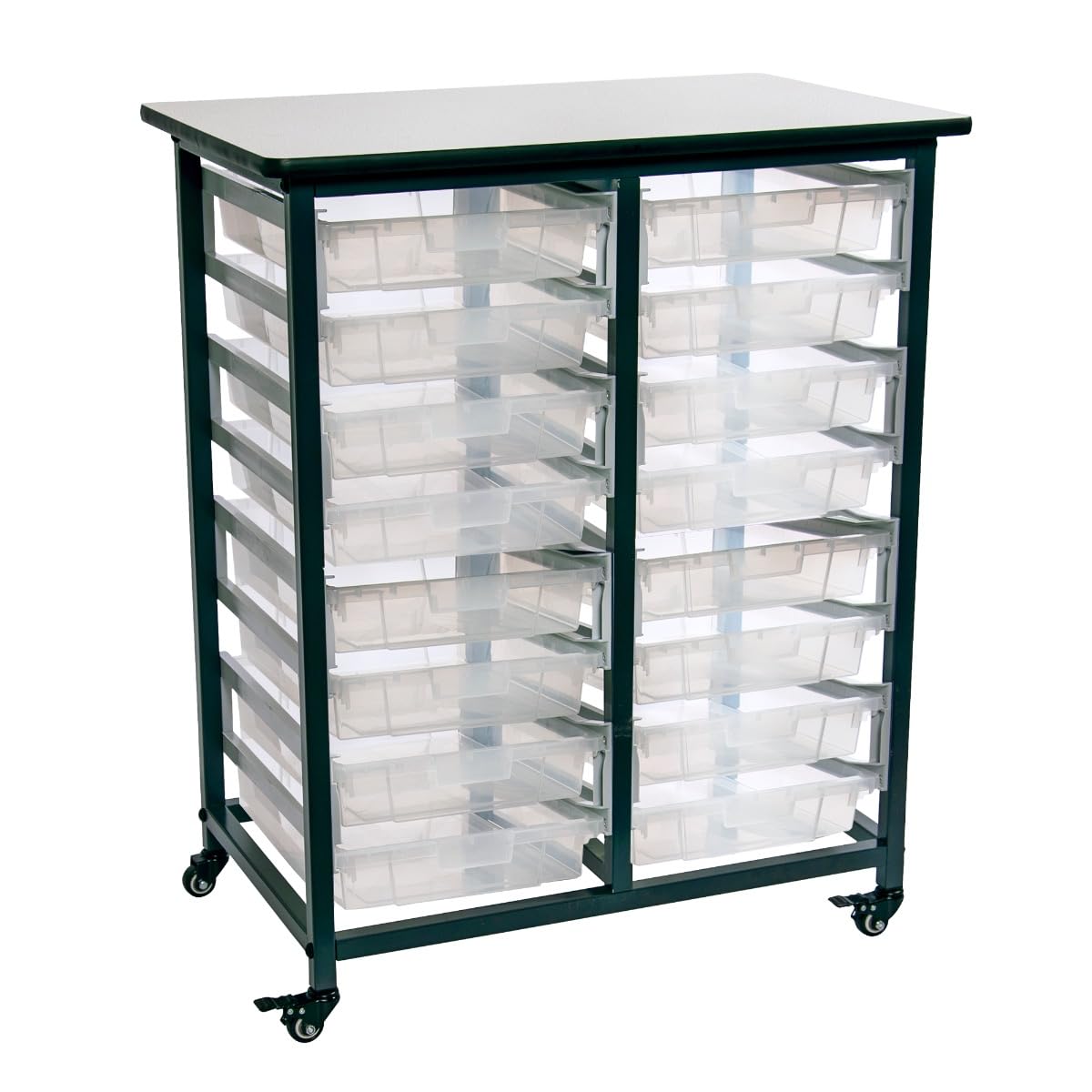 LUXOR MBS-DR-16S-CL Mobile Storage Bin Unit - 16 Small Clear Bins for Office Organization & Craft Supplies Storage | Double Row Rolling Cabinet for Home, School & Workplace