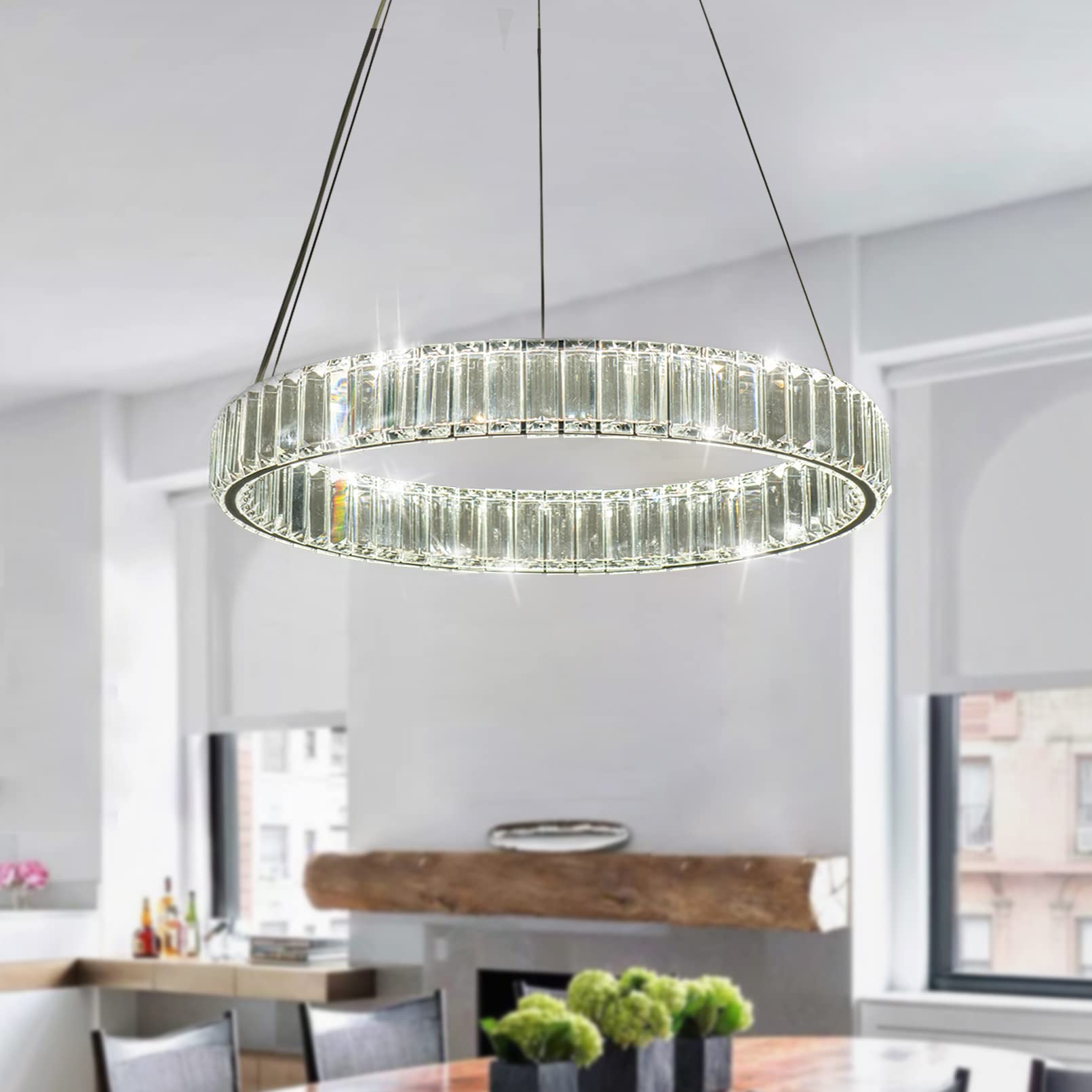 Modern Crystal Chandelier LED Dimmable Pendant Light with Remote Control - 24
