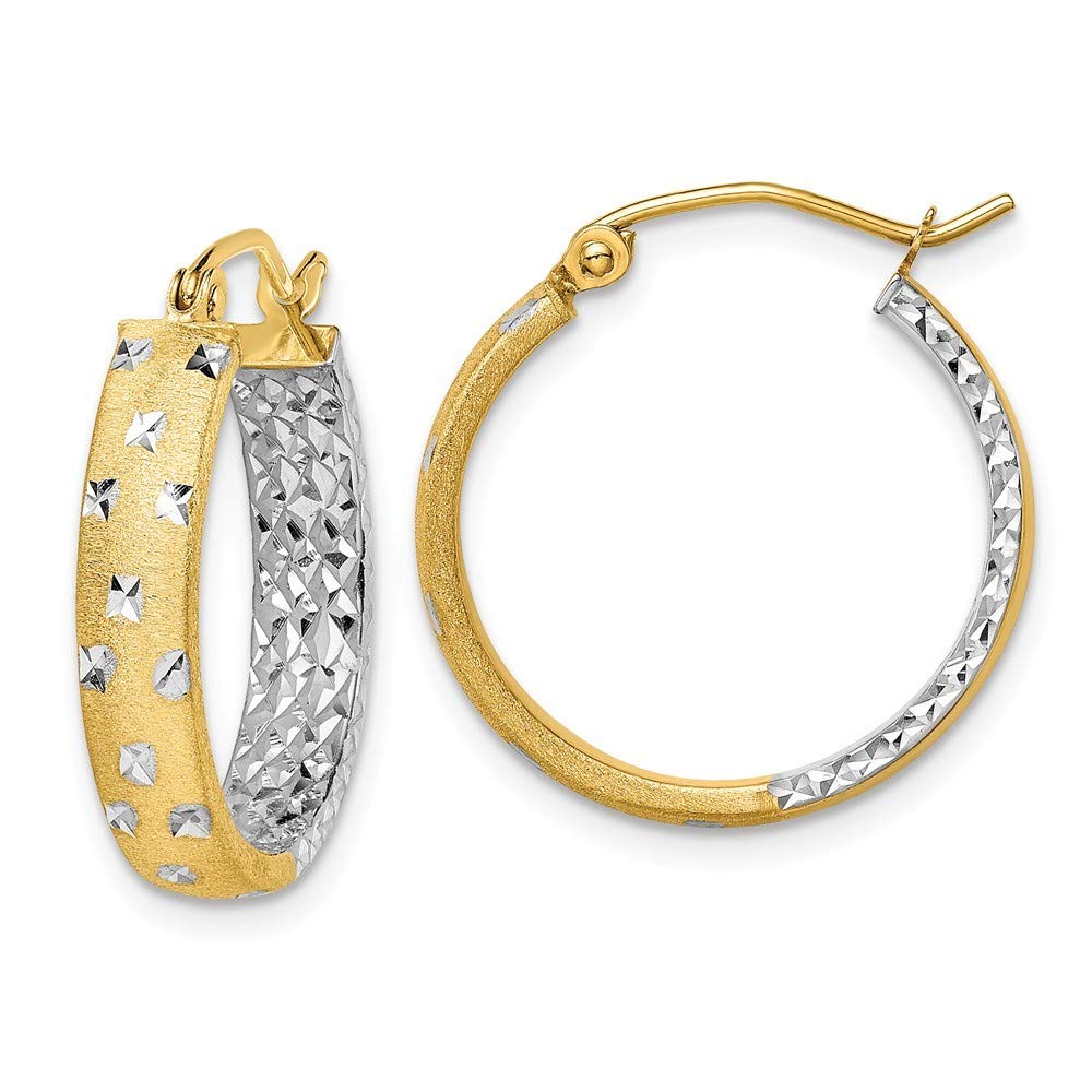 14K Rhodium-Plated Satin & Polished Sparkle Cut Hoop Earrings for Women | Elegant Jewelry Gift for Anniversary, Wedding & Special Occasions