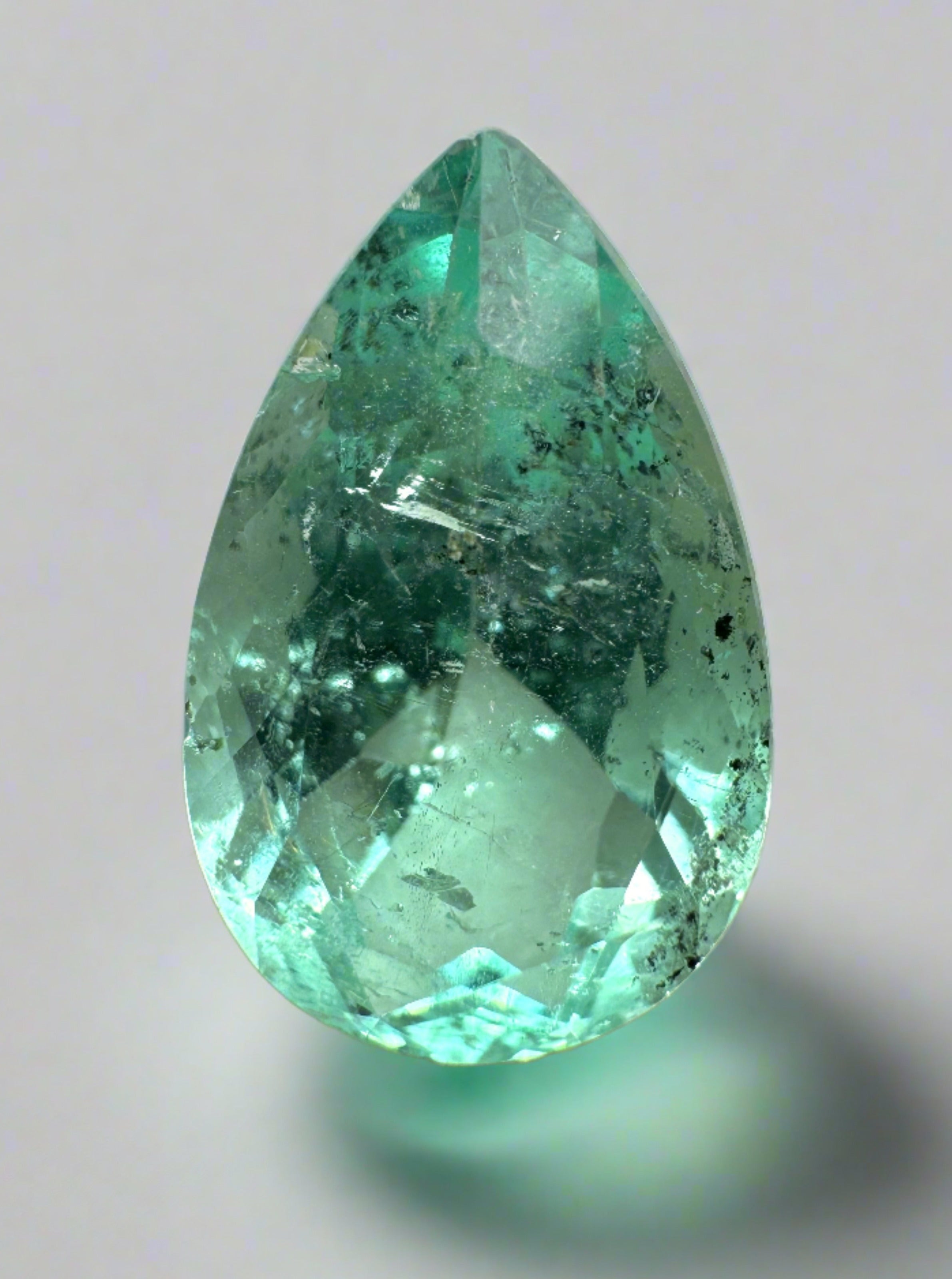 6.41 Carat 16x10mm Light Green Freckled Natural Loose Colombian Emerald Pear Cut Gemstone for Jewelry Making & Engagement Rings