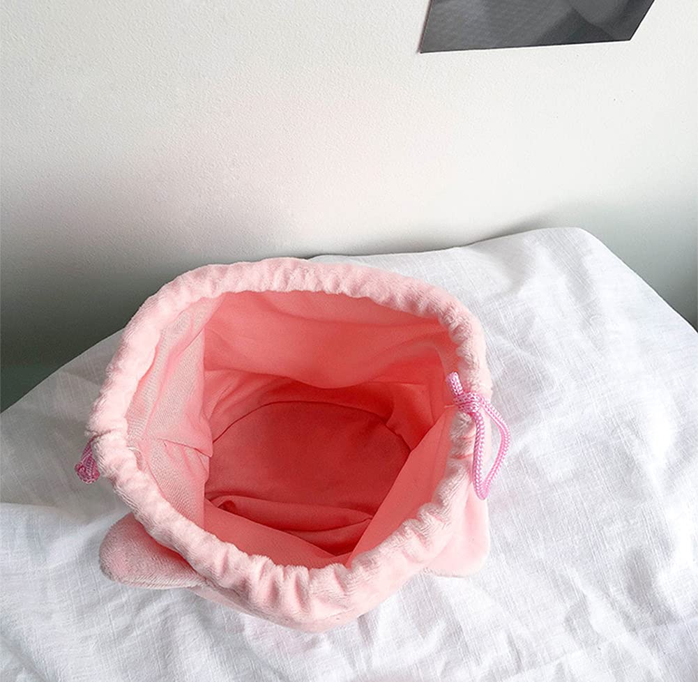 AKOAK 1 Pack Cute Fluffy Piglet Makeup Pouch | Drawstring Cosmetic Bag | Portable Travel Toiletry Organizer for Women | Perfect for Gym, Vacation & Daily Essentials Storage