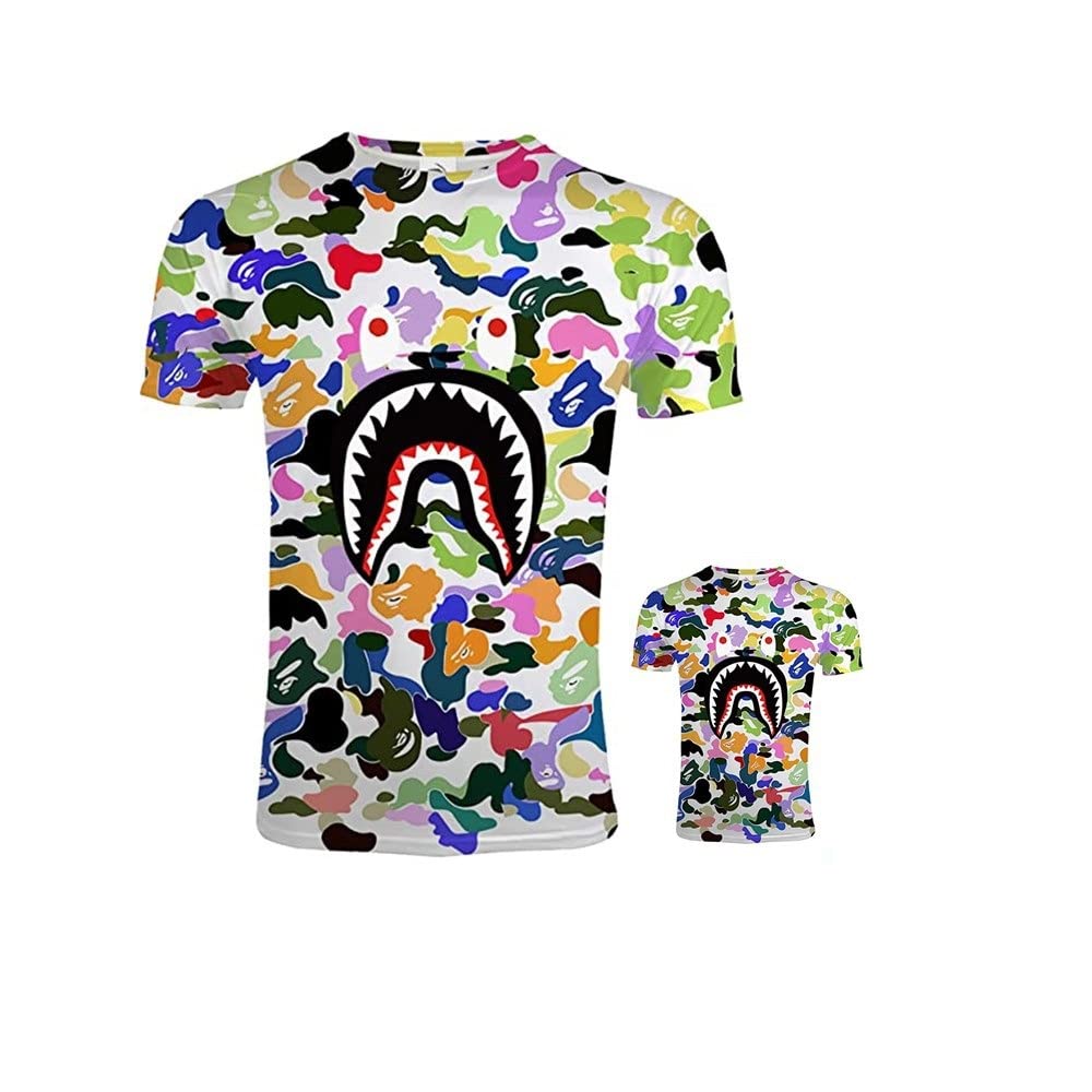 Bape Camo Shark Head T-Shirt - 3D Printed Short Sleeve Summer Shirt for Men & Women | Streetwear, Cosplay, Anime Fashion | Perfect for Casual Wear, Parties & Comic Conventions