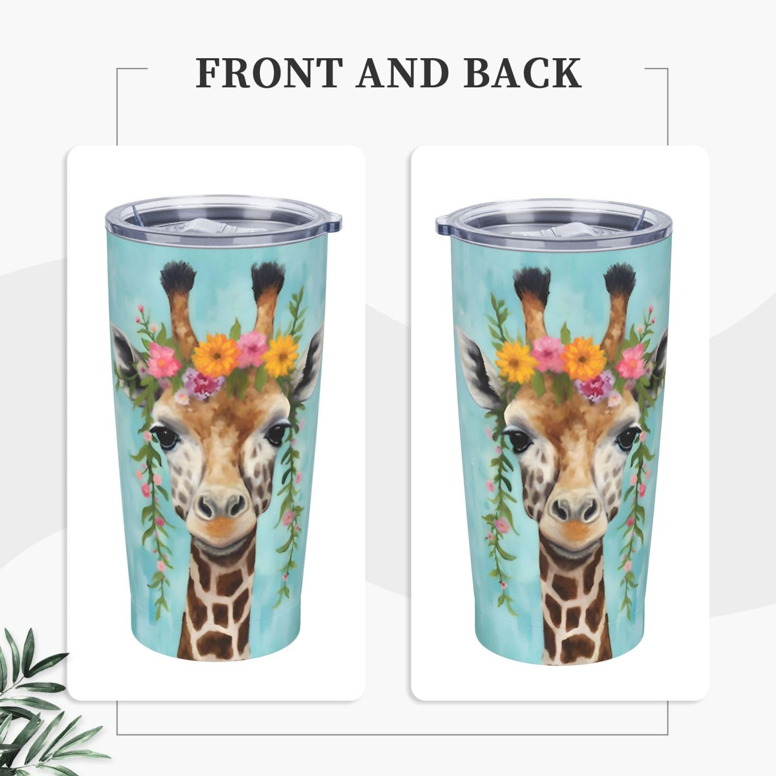 20 Oz Stainless Steel Vacuum Insulated Tumbler with Lid & Straw - Giraffe Floral Design for Hot & Cold Drinks - Perfect Travel Mug for Coffee, Tea, Water - Ideal Gift for Mom, Dad, Office, Gym & Outdoor Activities