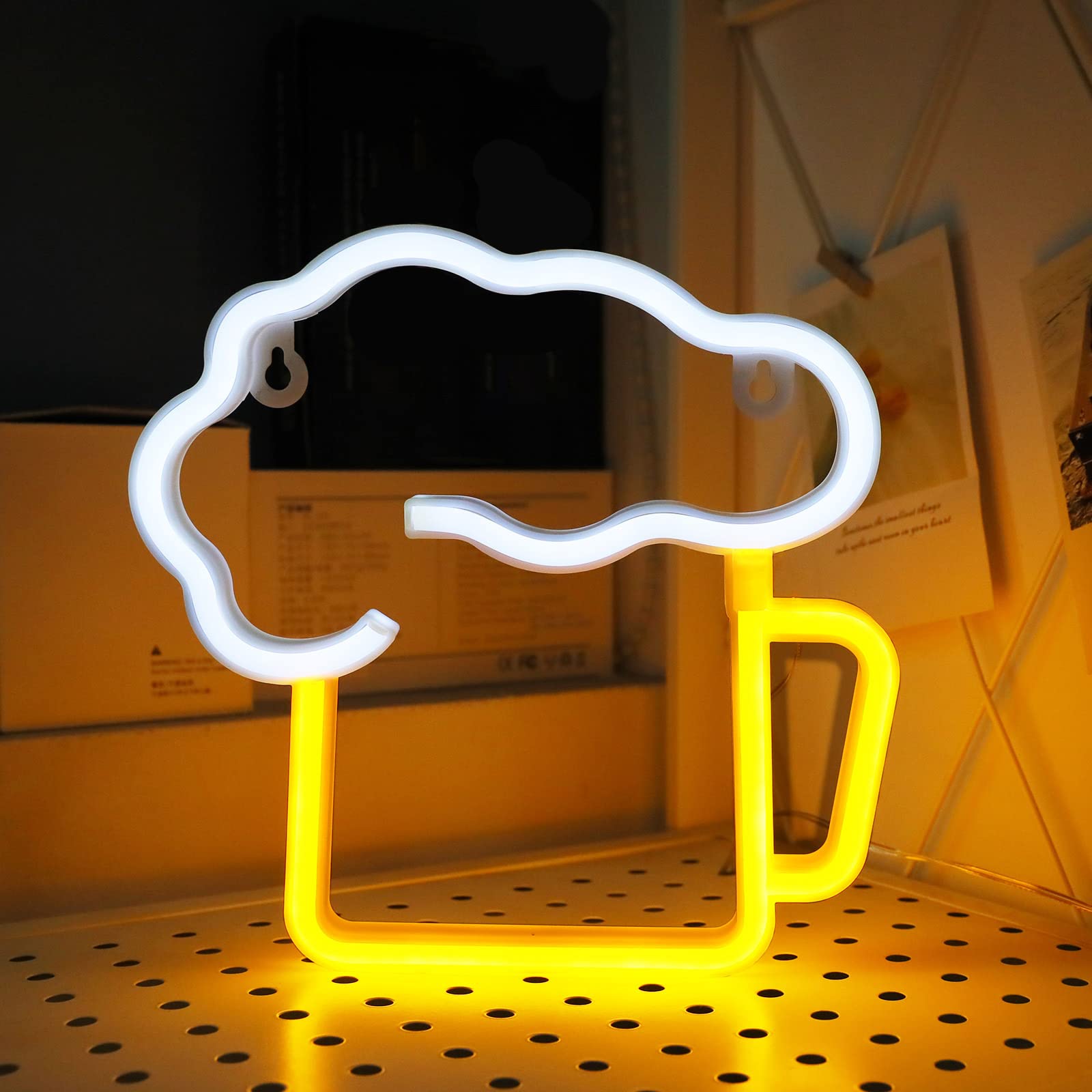 ENUOLI LED Beer Neon Light Sign - Battery & USB Powered Wall Decor for Bar, Pub, Nightclub - Hanging Art Light for Home, Store, Holiday & Birthday Party Decorations - Perfect for Game Nights, Man Cave & Themed Parties