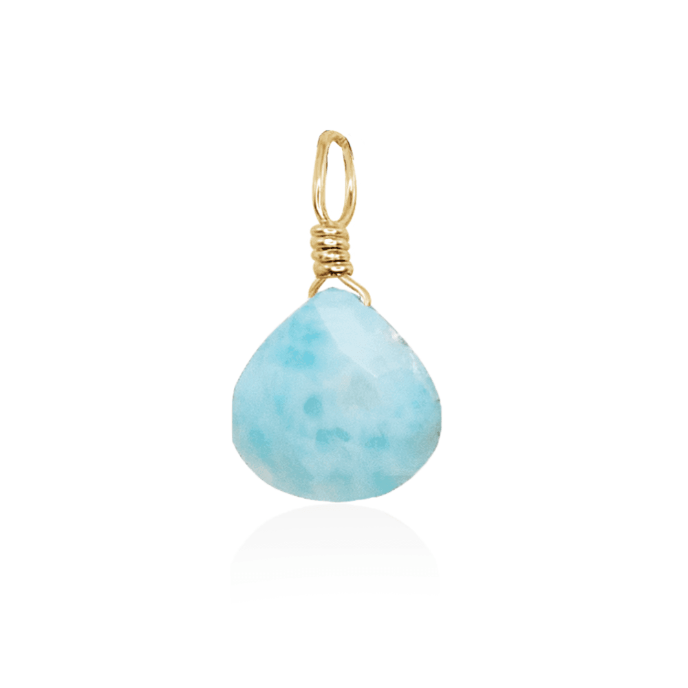 Tiny Larimar Teardrop Gemstone Pendant Necklace - Genuine Blue Stone Jewelry for Women - Perfect for Beach Vacation, Boho Style & Everyday Wear