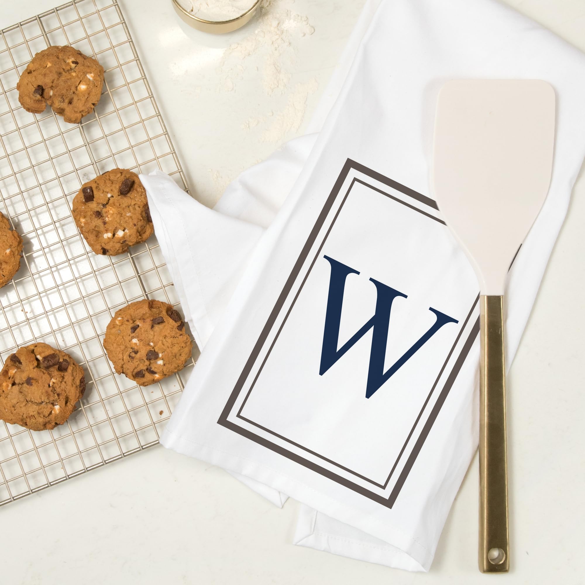 Lantern Press Monogram Estate Gray and Blue Cotton Tea Towel - 100% Cotton Decorative Hand Towel for Kitchen, Bathroom & Home Decor - Perfect for Gifts, Housewarming & Farmhouse Style Decor