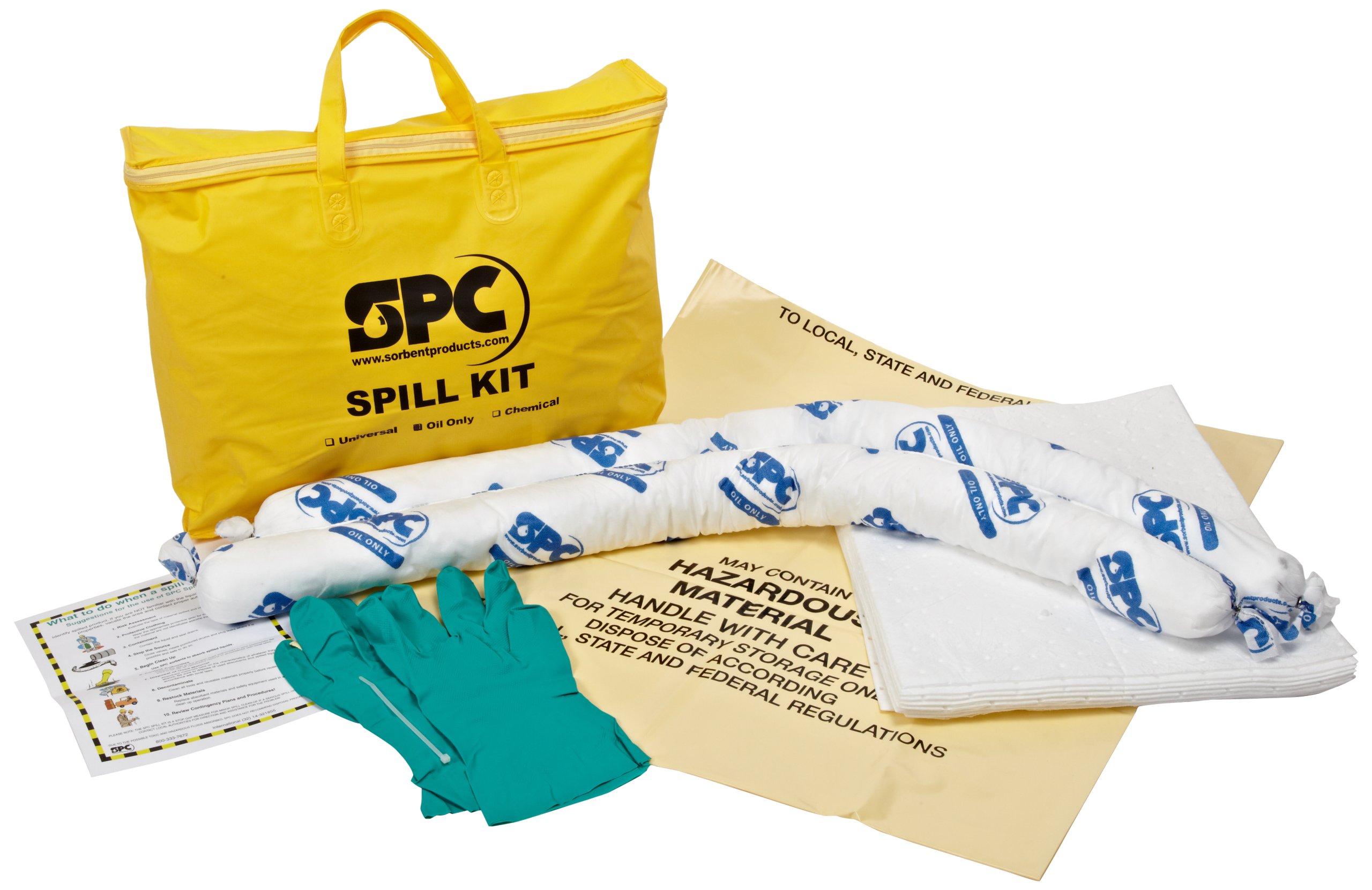 Brady SPC SKO-PP Oil Only Portable Spill Kit - 10 Absorbent Pads, 2 Socks, Disposal Bag, Gloves & Instructions | Emergency Oil Spill Cleanup for Garages, Workshops & Industrial Sites