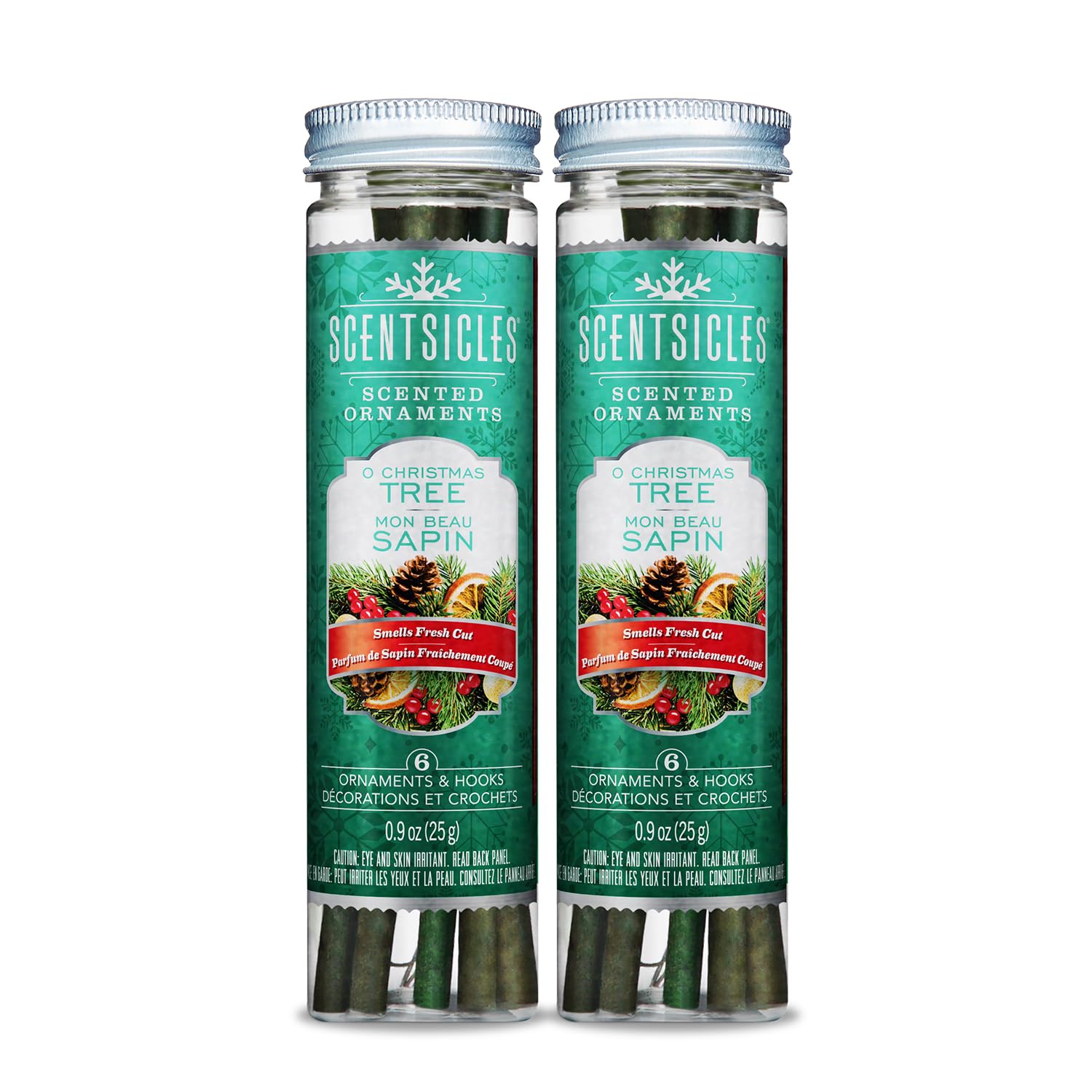 Scentsicles O Christmas Tree Scented Ornaments with Hooks - 12 Pine Scented Sticks (2 Bottles) for Holiday Home Decor & Festive Tree Fragrance