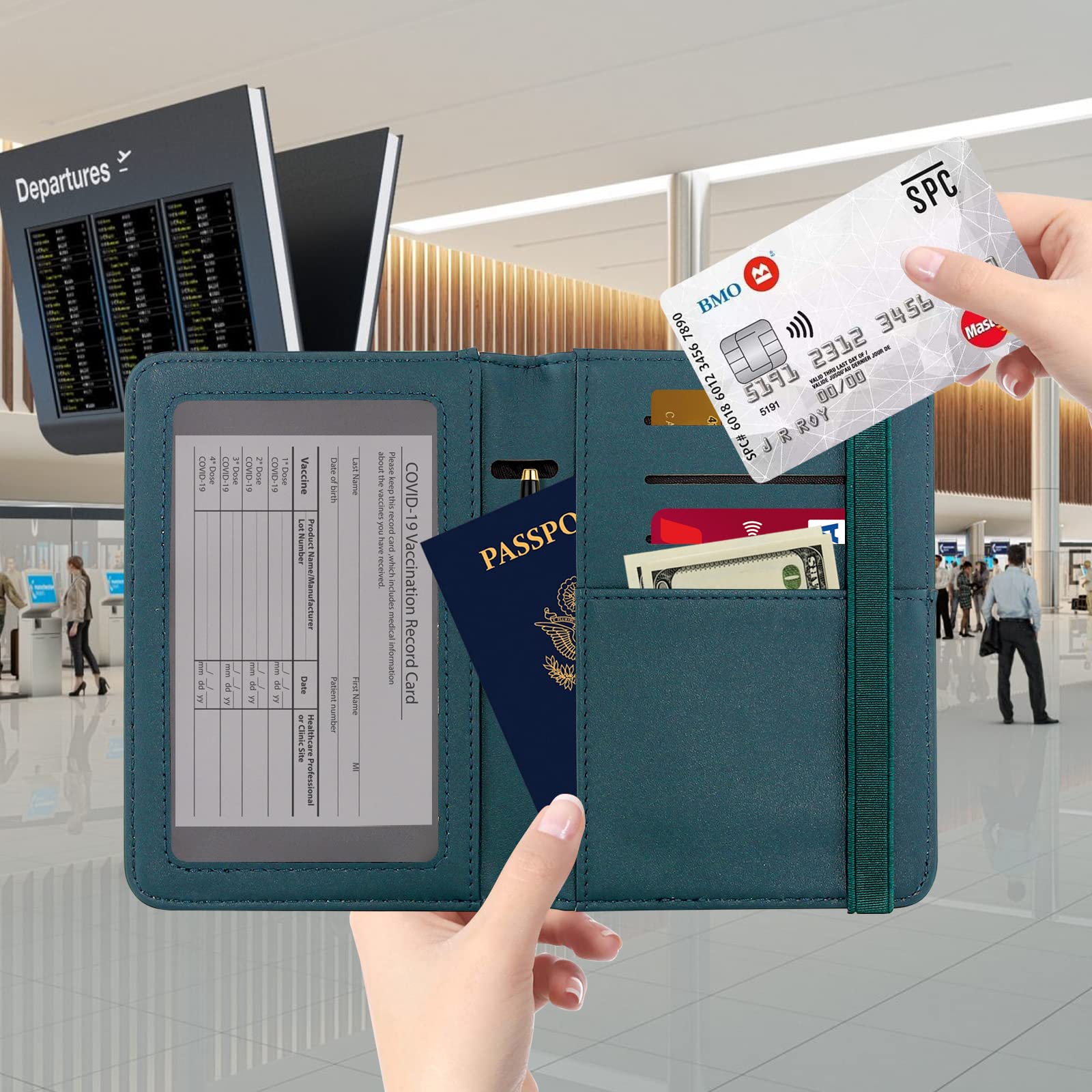ZOPPEN RFID Blocking Passport Holder Wallet for Women & Men - Green & Black Travel Document Organizer | Perfect for Airports, Vacations & Business Trips