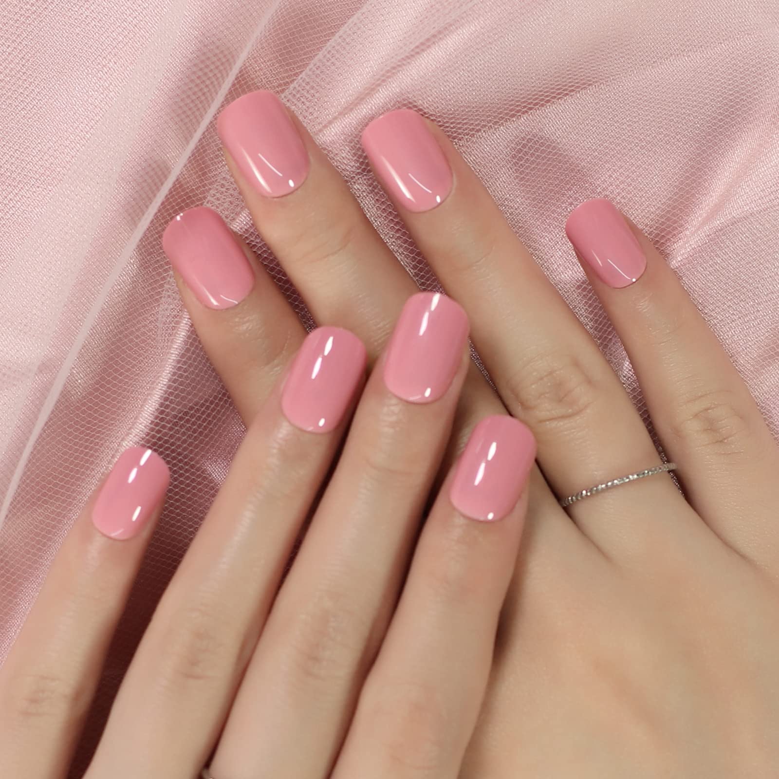 CoolNail Medium Glossy Nude Pink Press-On False Nails - Short Squoval Round Fake Nails for Manicure | Salon Quality Daily Wear Nail Art Tips | Perfect for Parties, Weddings & Everyday Elegance
