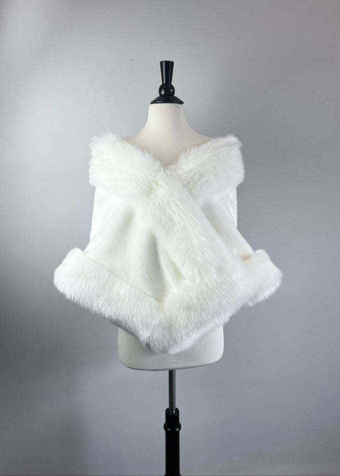 Ivory White Bridal Fur Shawl with Butterfly Design - Elegant Wedding Accessory for Brides, Winter Weddings & Formal Events