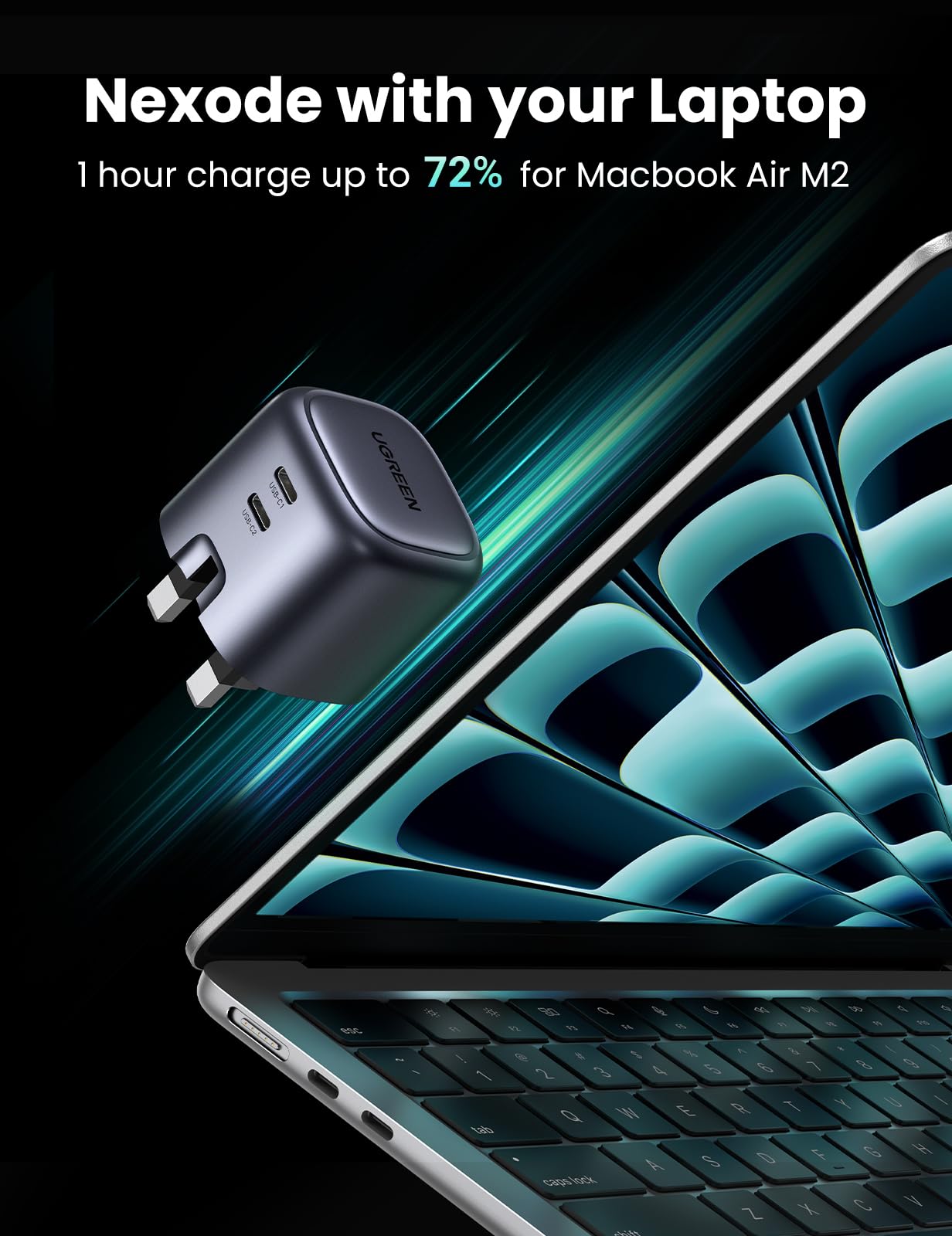 UGREEN Nexode 45W GaN Dual Port USB C Fast Charger with PD 3.0 & PPS - Compatible with iPhone 16/15 Pro Max/15 Pro/15/14/13, Galaxy S24/S23, iPad Air/Mini, Pixel 8, Steam Deck - Perfect for Travel, Office & Home Charging