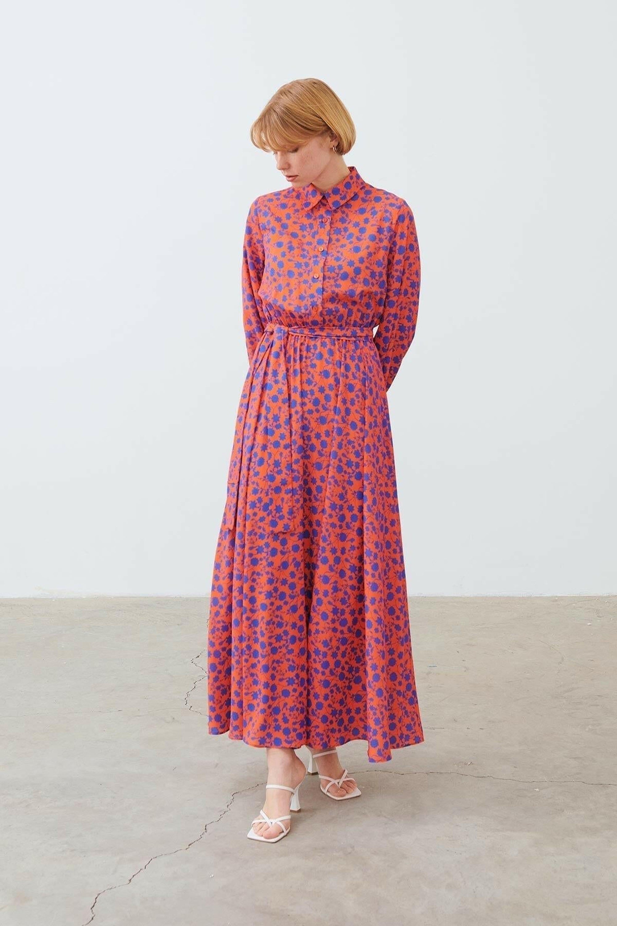 Bahama Belted Maxi Dress in Tangerine - Flowy Summer Beach Dress for Women | Perfect for Vacations, Pool Parties & Tropical Getaways