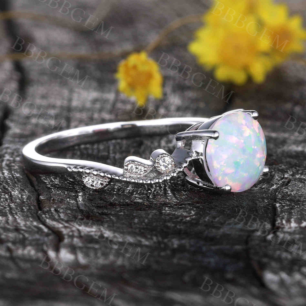 14K/18K Gold Opal Diamond Engagement Ring for Women - Bezel Set Solitaire Ring - Perfect for Proposals, Anniversaries & Special Occasions