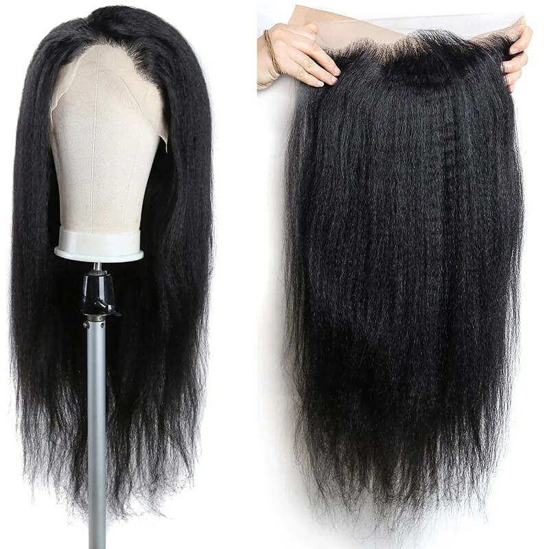Kinky Straight Human Hair Wigs with Pre-Plucked Lace Frontal - Natural Looking & Breathable for Daily Wear, Parties & Cosplay