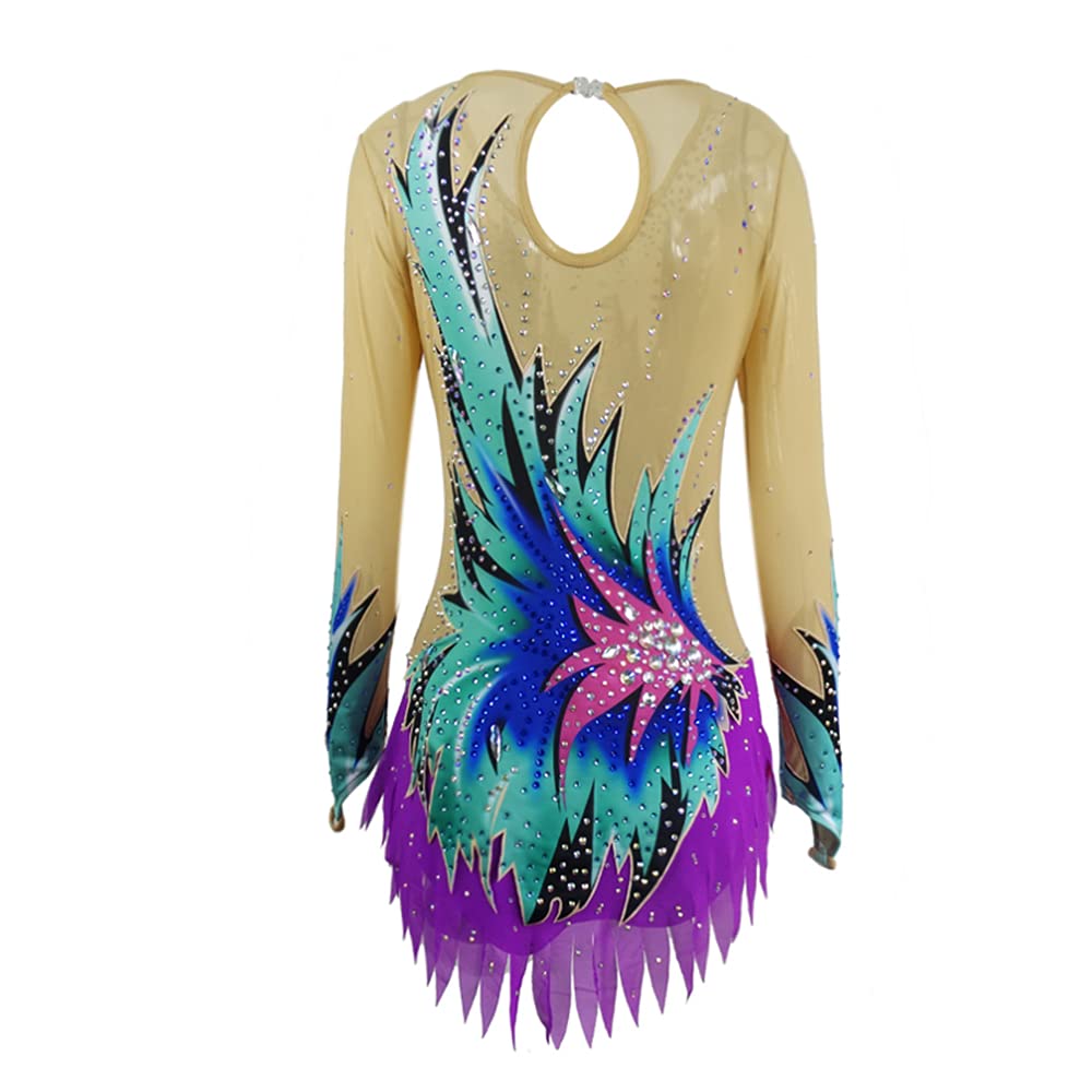 LIUHUO Girls Rhythmic Gymnastics Leotard Pink Dance Costume for Competition & Performance - Stretchy Ballet Leotards for Teens, Gymnastics, Dance Practice, Recitals