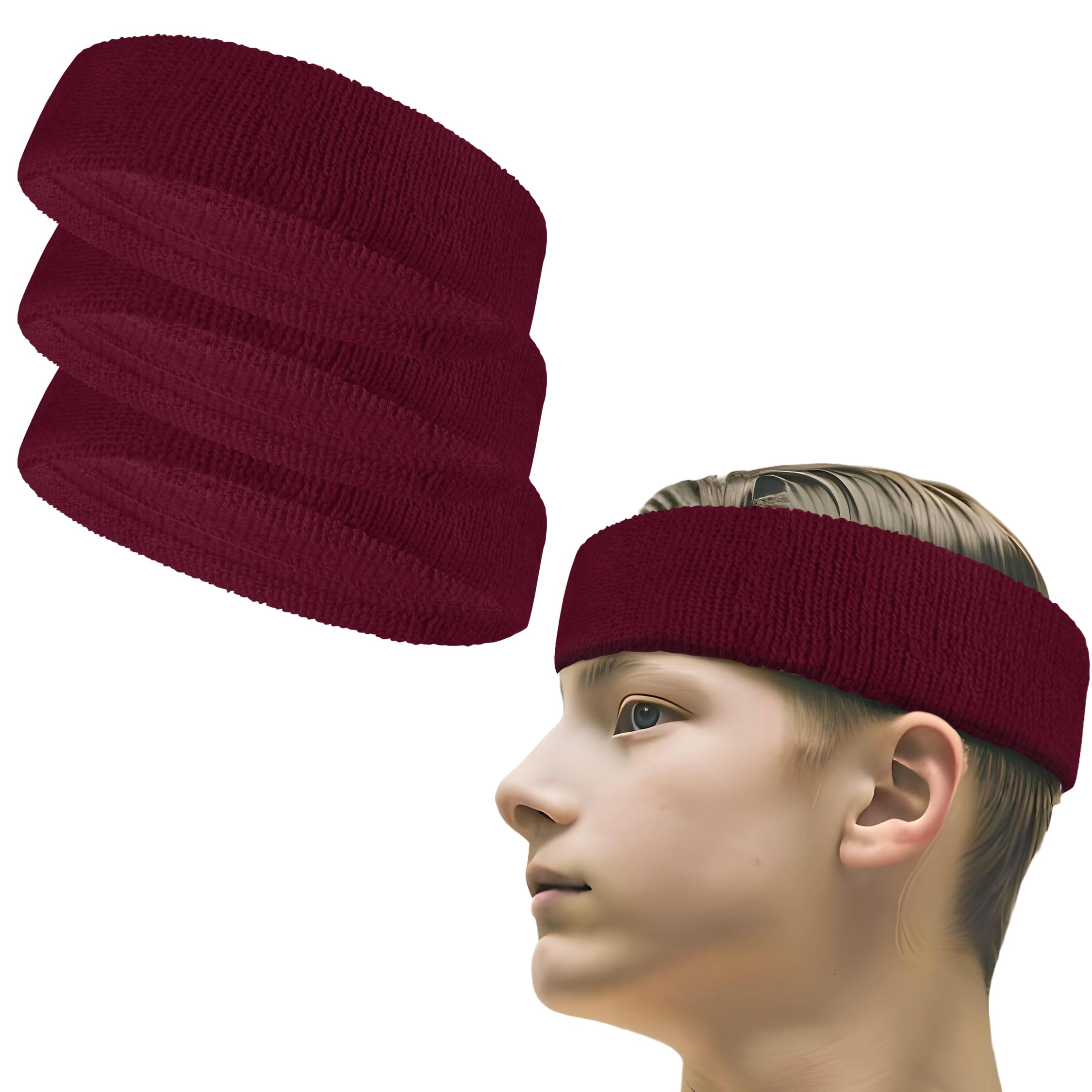 COUVER Premium Stretchable Terry Cloth Headbands - 3 Pack for Women & Men - Sweat Absorbing Sports Headbands for Running, Yoga, Tennis, Workouts & Gym - Soft & Breathable Hair Accessories