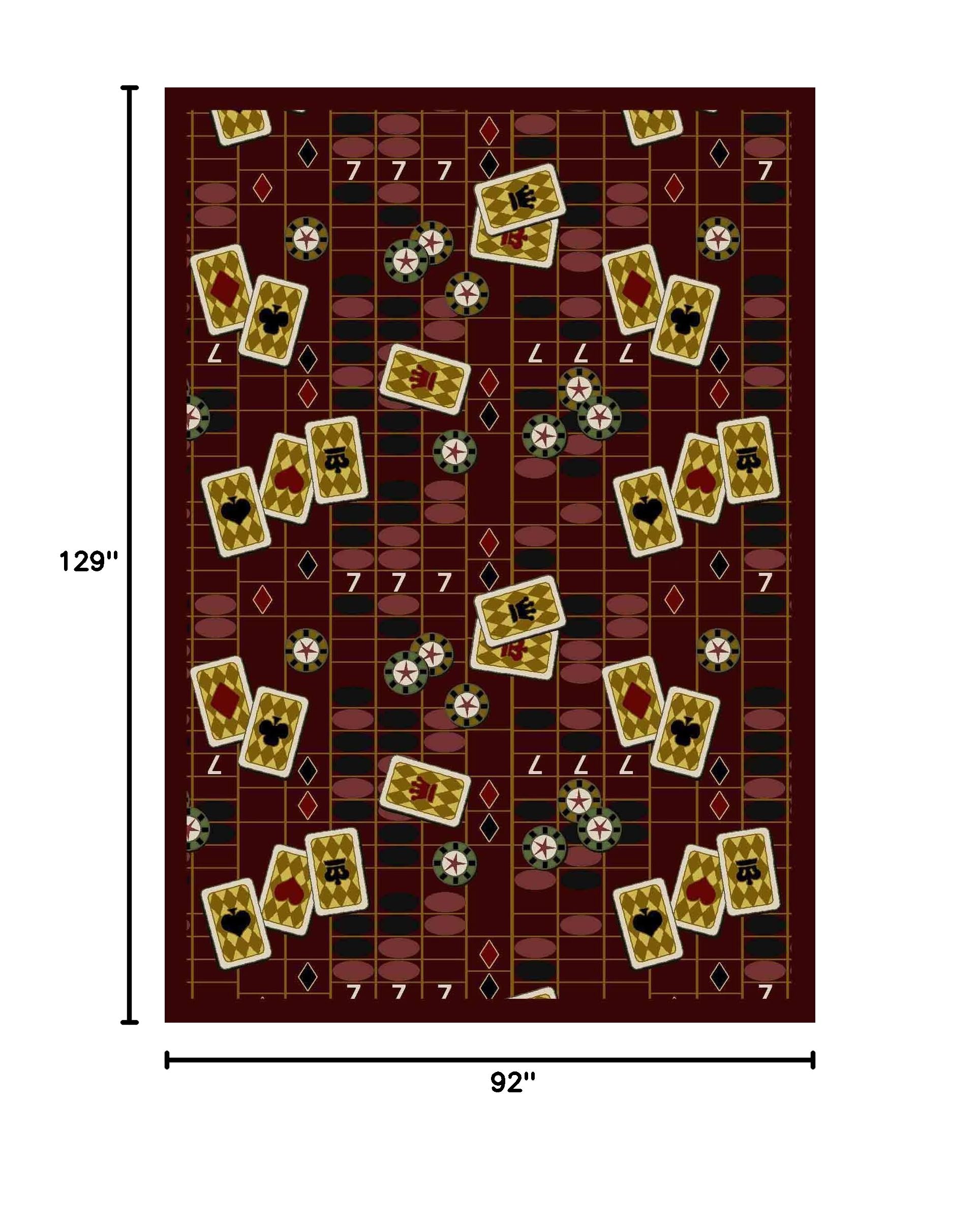 Joy Carpets Games People Play Feeling Lucky Gaming Area Rug - Burgundy Red 5'x7' Soft Non-Slip Carpet for Game Room, Living Room & Bedroom Decor