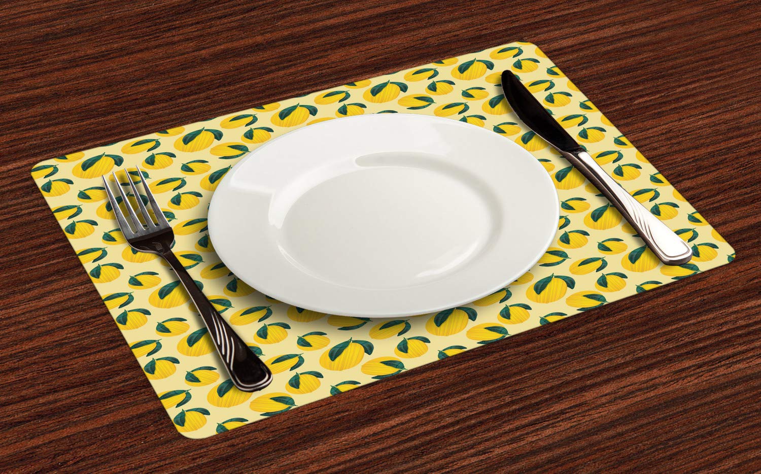 Ambesonne 4-Pack Garden Art Placemats - Vibrant Lemon & Lime Leaf Print Washable Fabric Table Mats for Dining Room Decor, Standard Size in Jade Green & Mustard - Perfect for Spring Tablescapes, Outdoor Picnics, and Farmhouse Kitchen Styling